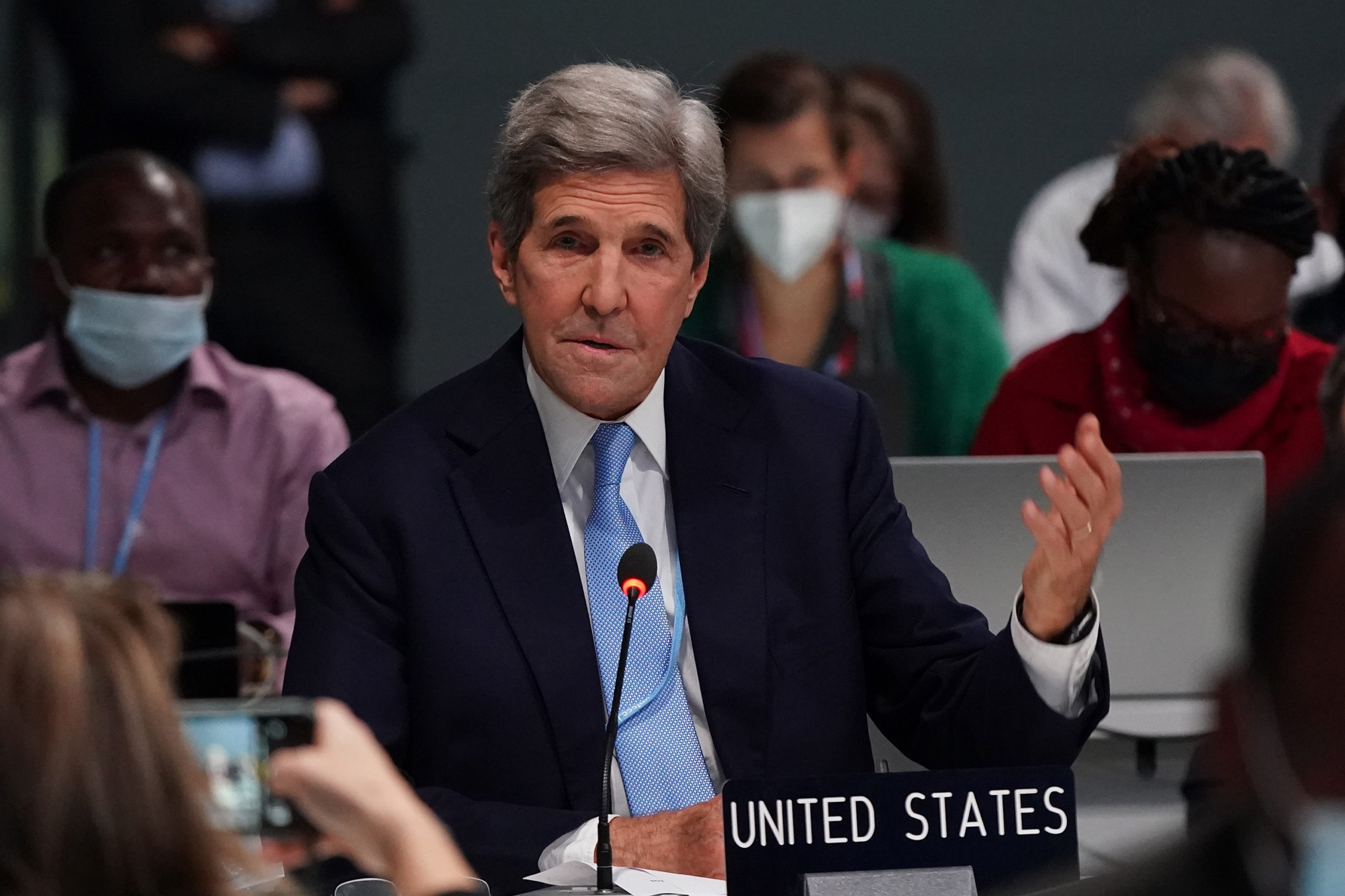 U.S. special climate envoy John Kerry speaks during the COP26 climate conference on Nov. 12 in Glasgow, Scotland. (Ian Forsyth/Getty Images)
