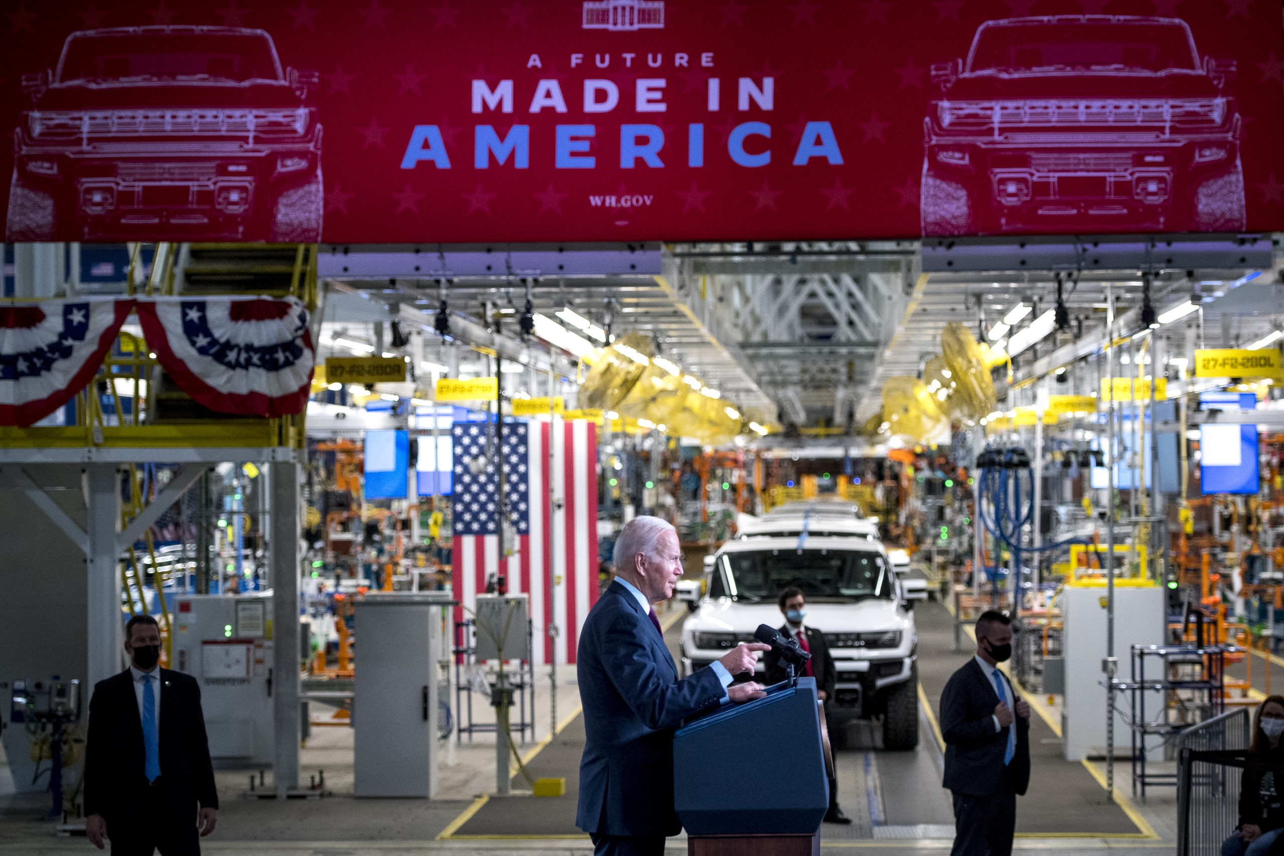 President Joe Biden speaks at the General Motors Factory ZERO electric vehicle assembly plant on Nov. 17 in Detroit, Michigan. (Nic Antaya/Getty Images)