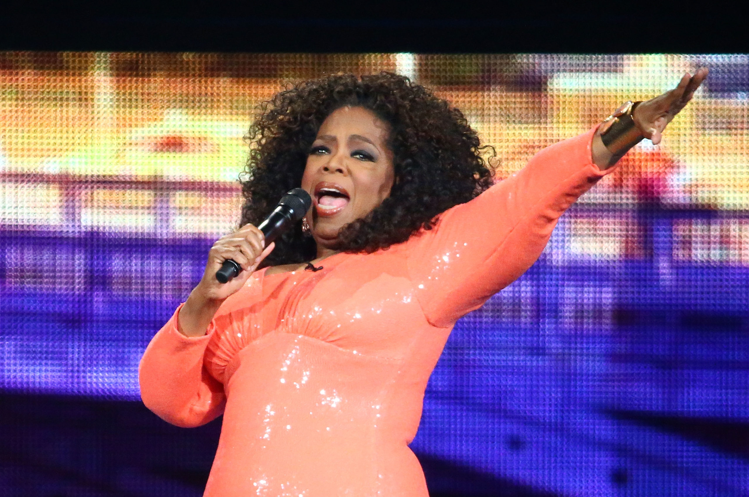 Oprah Winfrey on stage during her An Evening With Oprah tour on December 2, 2015 in Melbourne, Australia. (Photo by Scott Barbour/Getty Images)