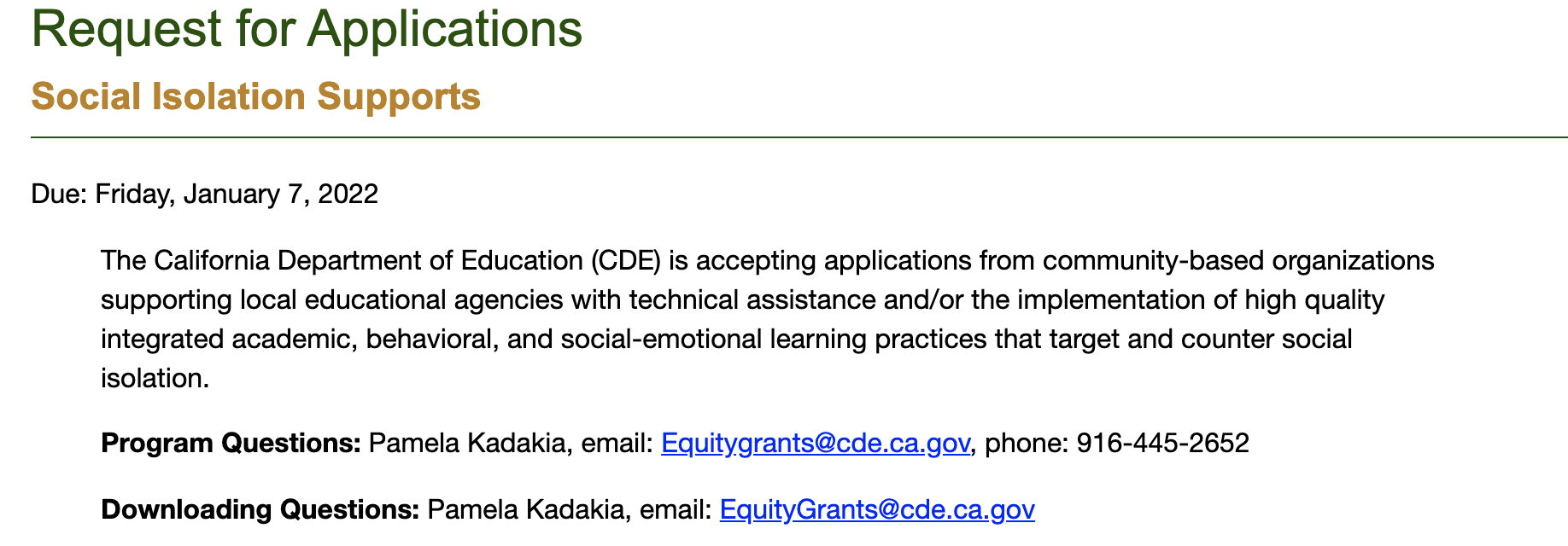 Screenshot/California Department of Education website