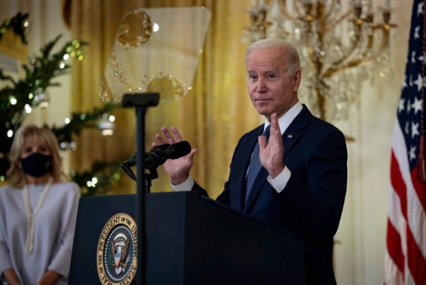 U.S. President Joe Biden delivers remarks before a menorah lighting ceremony in celebration of Hanukkah in the East Room of the White House on December 01, 2021 in Washington, DC. (Photo by Anna Moneymaker/Getty Images)
