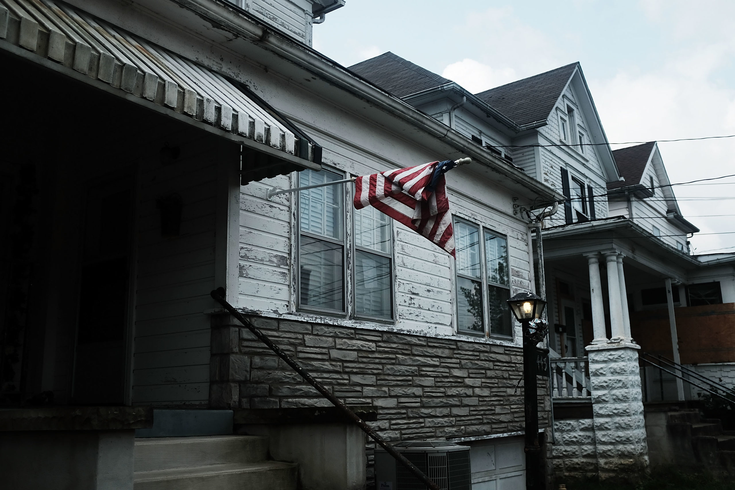 An American flag hangs in Clarksburg, West Virginia. The state, one of the poorest in the nation, had disproportionately benefited from the expanded credit. (Spencer Platt/Getty Images)