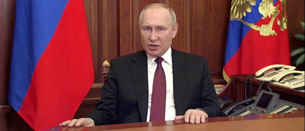 FILE PHOTO: Russian President Vladimir Putin speaks about authorising a special military operation in Ukraine's Donbass region during a special televised address on Russian state TV, in Moscow, Russia, February 24, 2022, in this still image taken from video. Russian Pool/via REUTERS TV