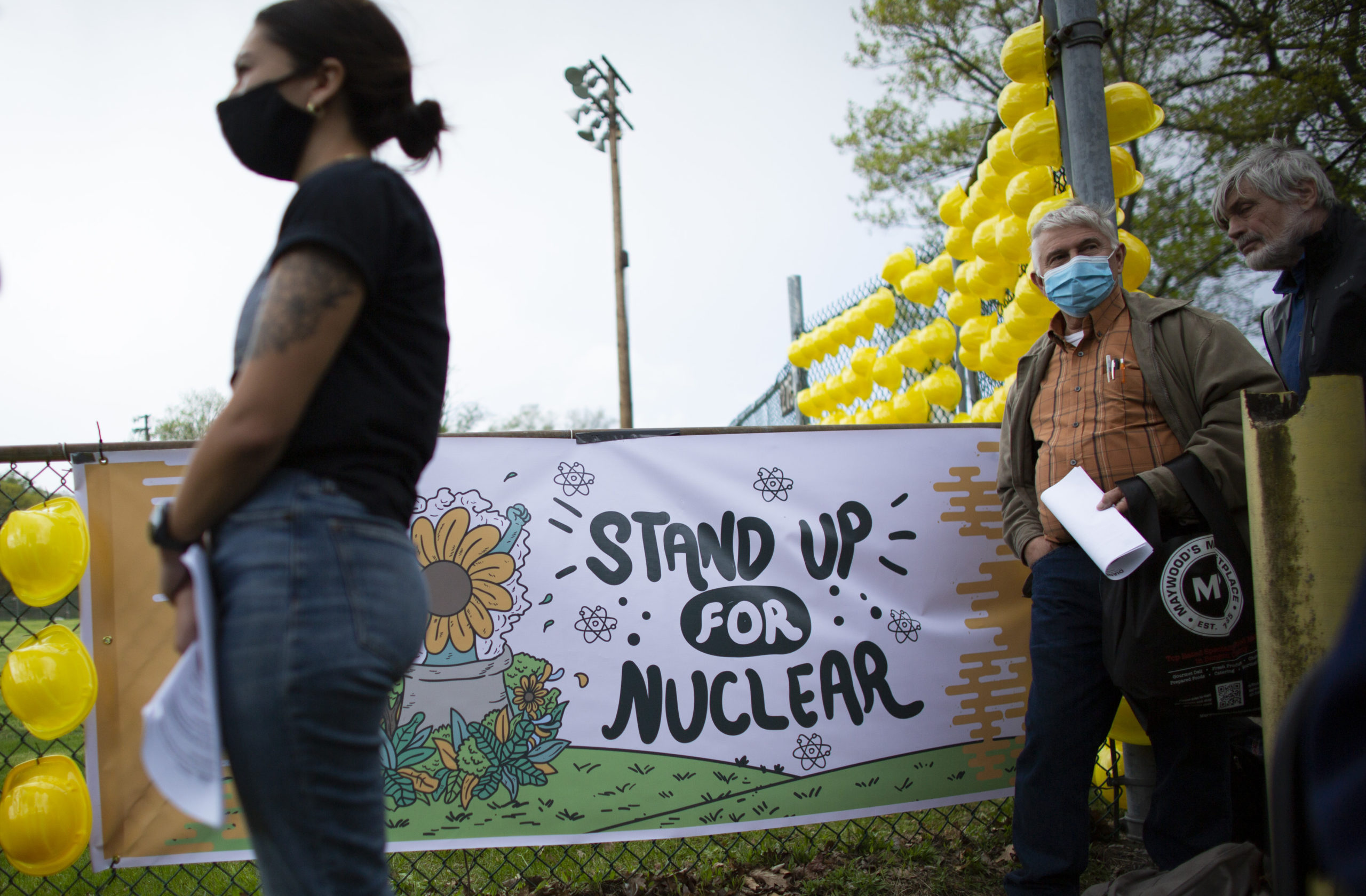 People attend a ceremony to thank workers of the nuclear plant Indian Point on April 30, 2021 in Buchanan, New York. (Kena Betancur/Getty Images)