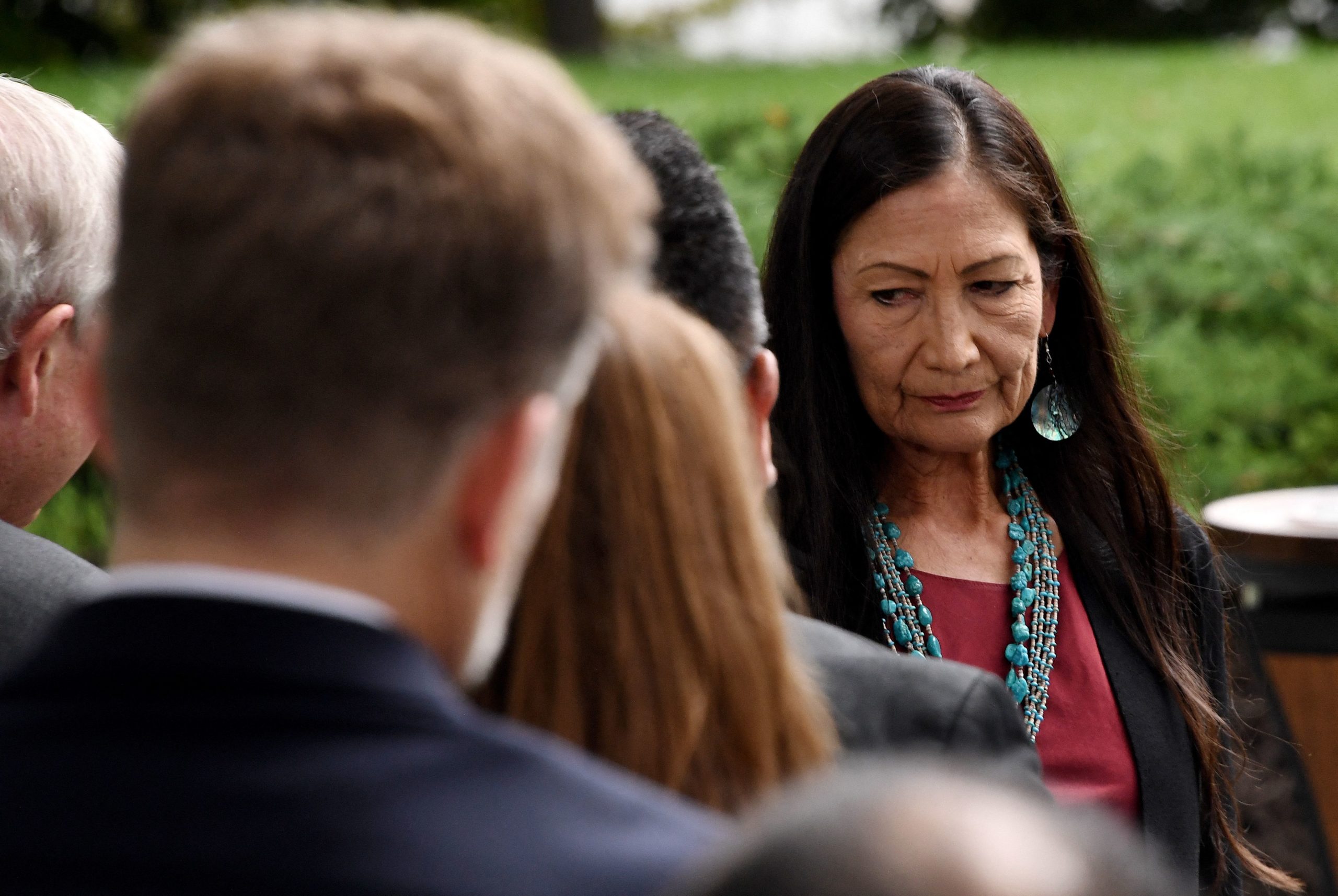 Interior Secretary Deb Haaland attends a signing ceremony for three proclamations restoring protections for national monuments on Oct. 8 at the White House. (Olivier Douliery/AFP via Getty Images)