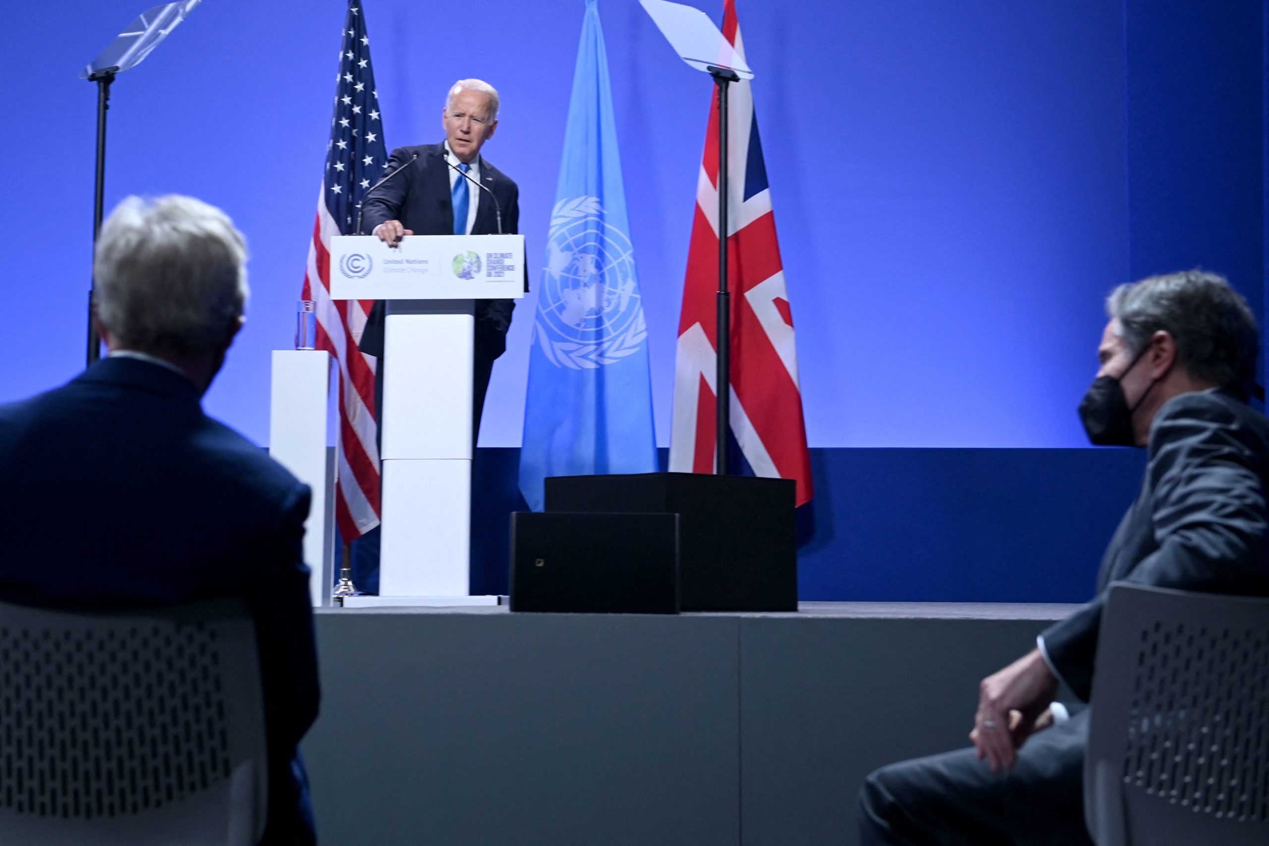 President Joe Biden addresses a press conference at the COP26 Climate Change Conference in Glasgow, U.K. on Nov. 2. (Brendan Smialowski/AFP via Getty Images)