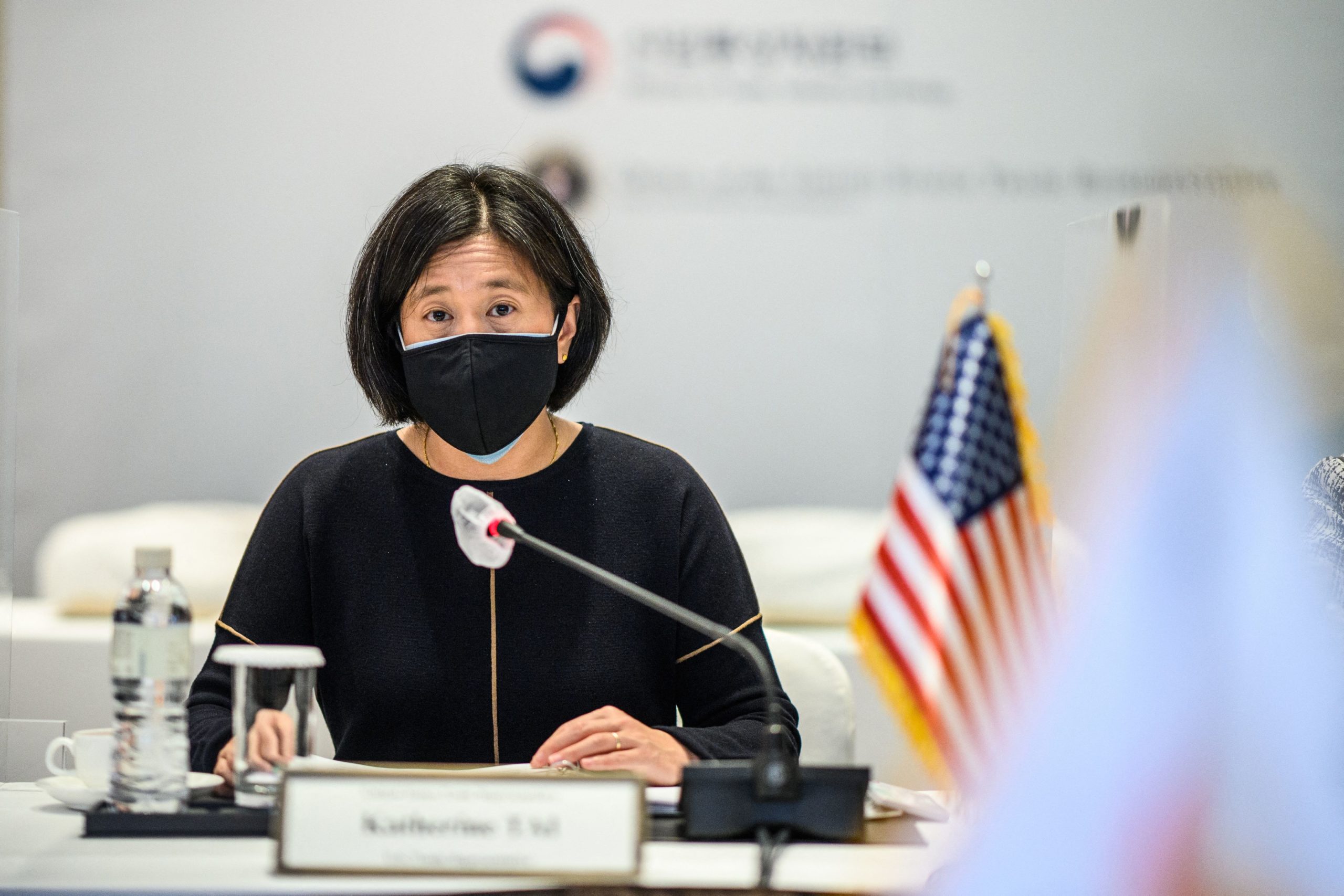 U.S. Trade Representative Katherine Tai speaks at a meeting with her South Korean counterpart in Seoul on Nov. 19. (Anthony Wallace/AFP via Getty Images)