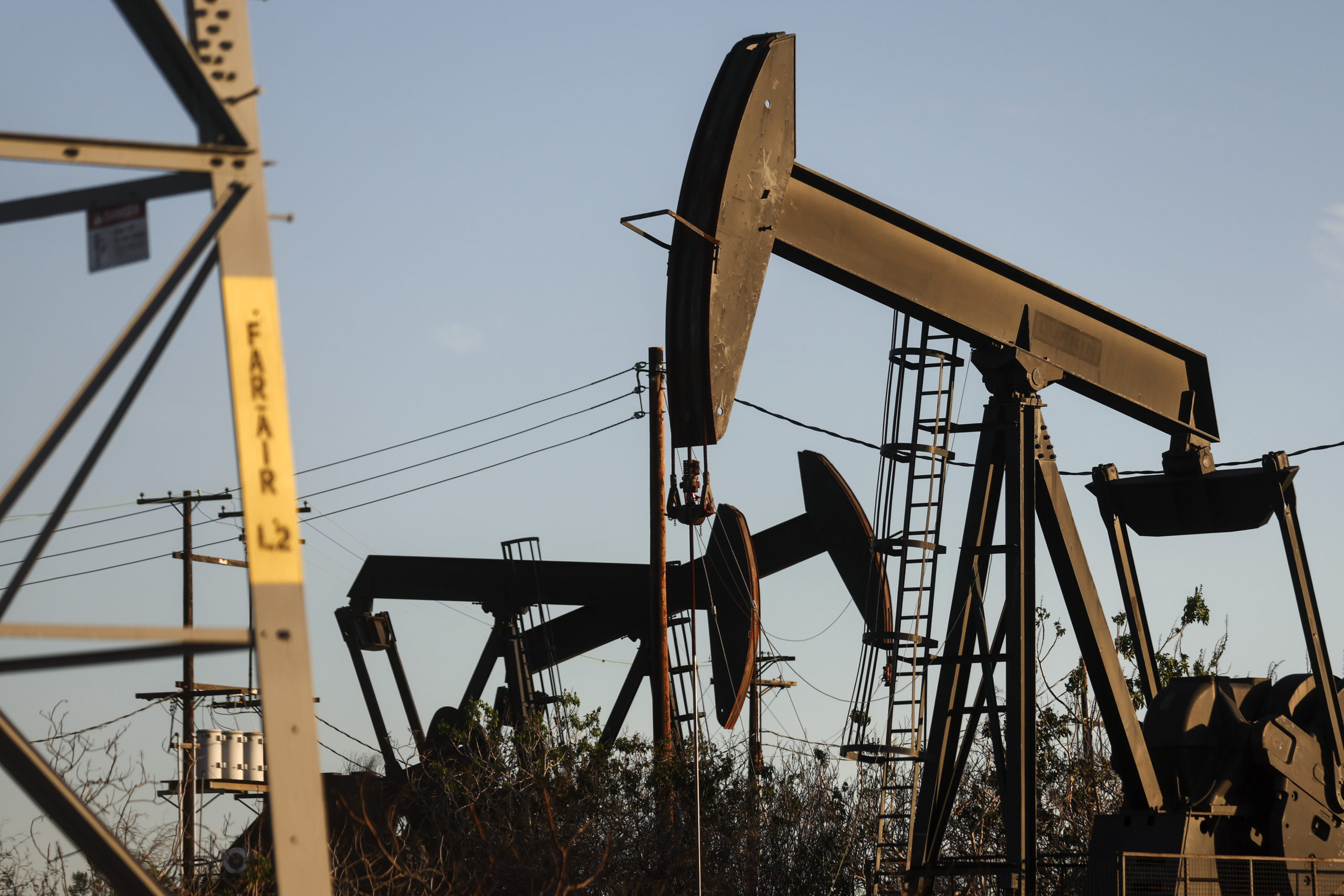 Oil pumpjacks operate in a field in Los Angeles, California, on Jan. 28. (Mario Tama/Getty Images)