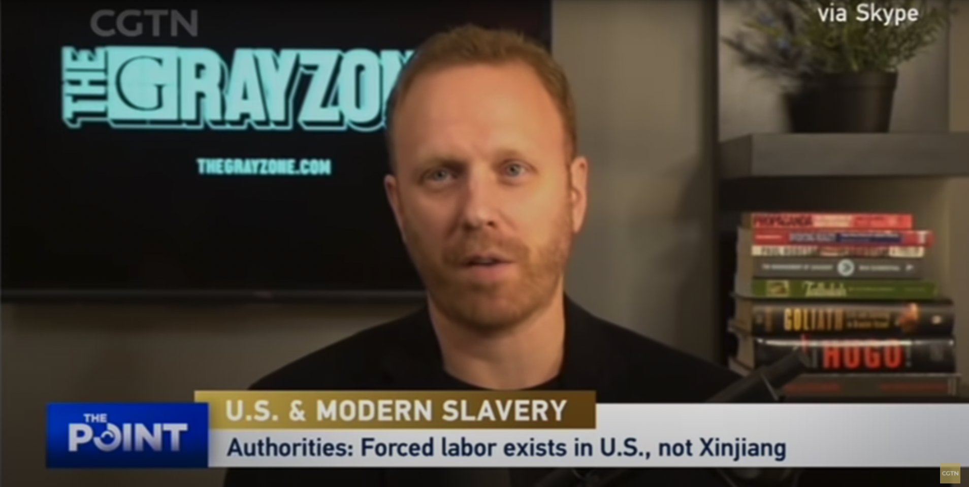 Chinese state media, CGTN, ran a special in December 2021, seeking to undermine the passage of the Xinjiang Forced Labor Prevention Act, which featured Max Blumenthal of The Grayzone website. [YouTube/Screenshot/FrontlinePBS]