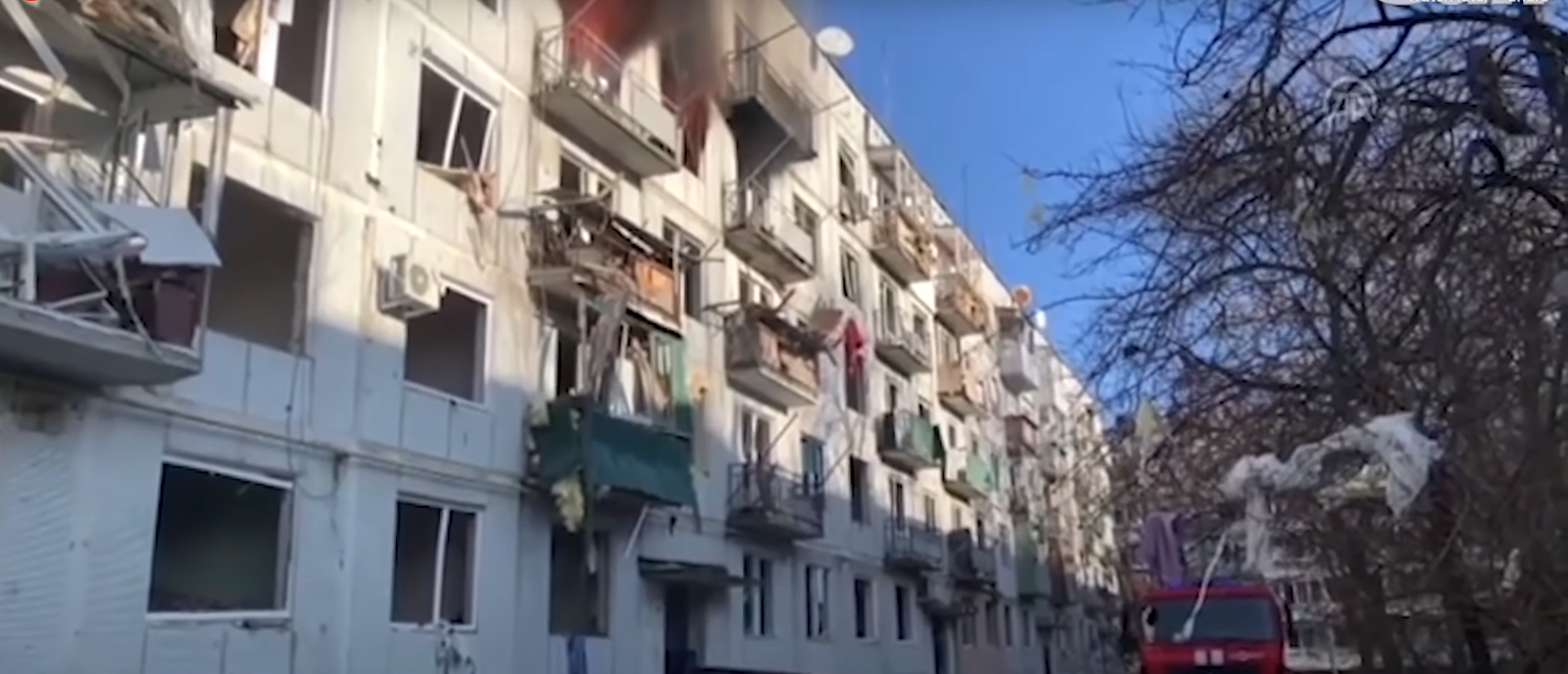 A Russian airstrike hit a civilian apartment complex in Ukraine. (Screenshot/YouTube/The Sun)