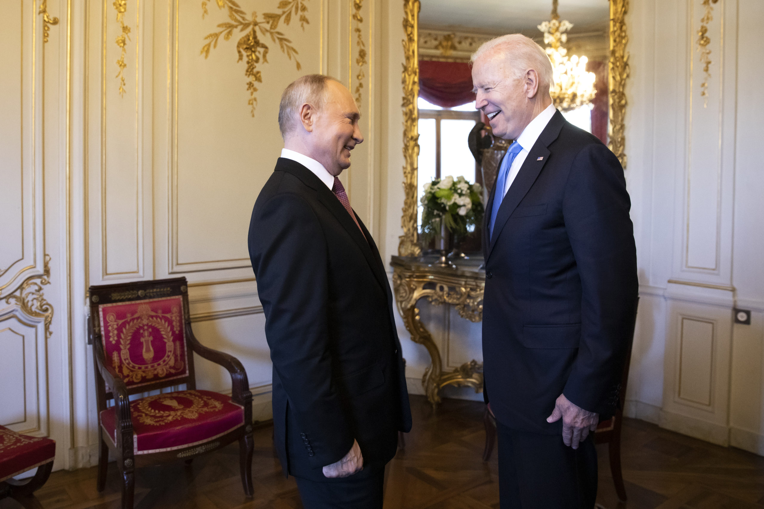 President Joe Biden and Russian President Vladimir Putin meet during the U.S.-Russia summit on June 16 in Geneva, Switzerland. (Peter Klaunzer/Pool/Keystone via Getty Images)