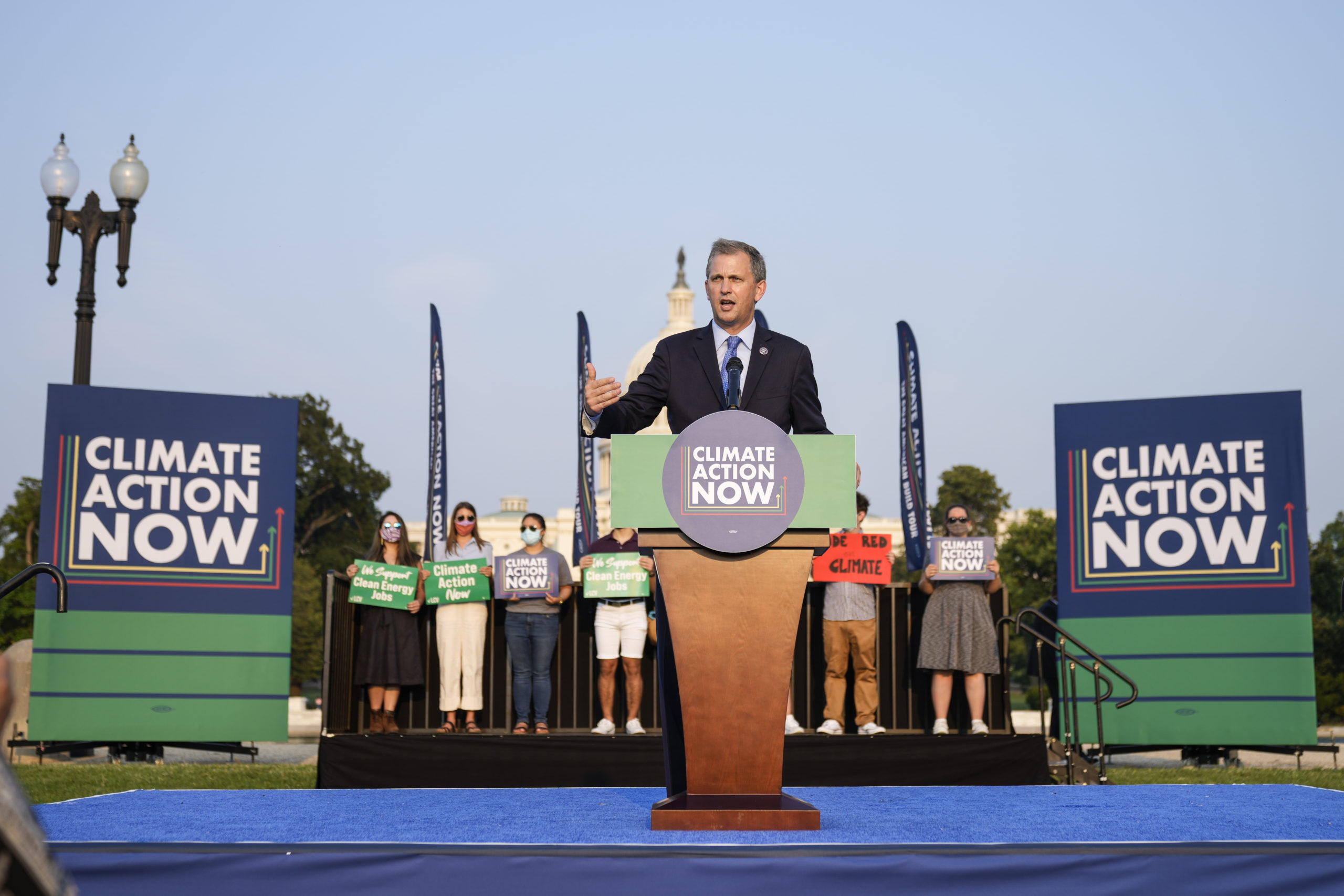 Rep. Sean Casten speaks during a rally about climate change on Sept. 13 in Washington, D.C. (Drew Angerer/Getty Images)