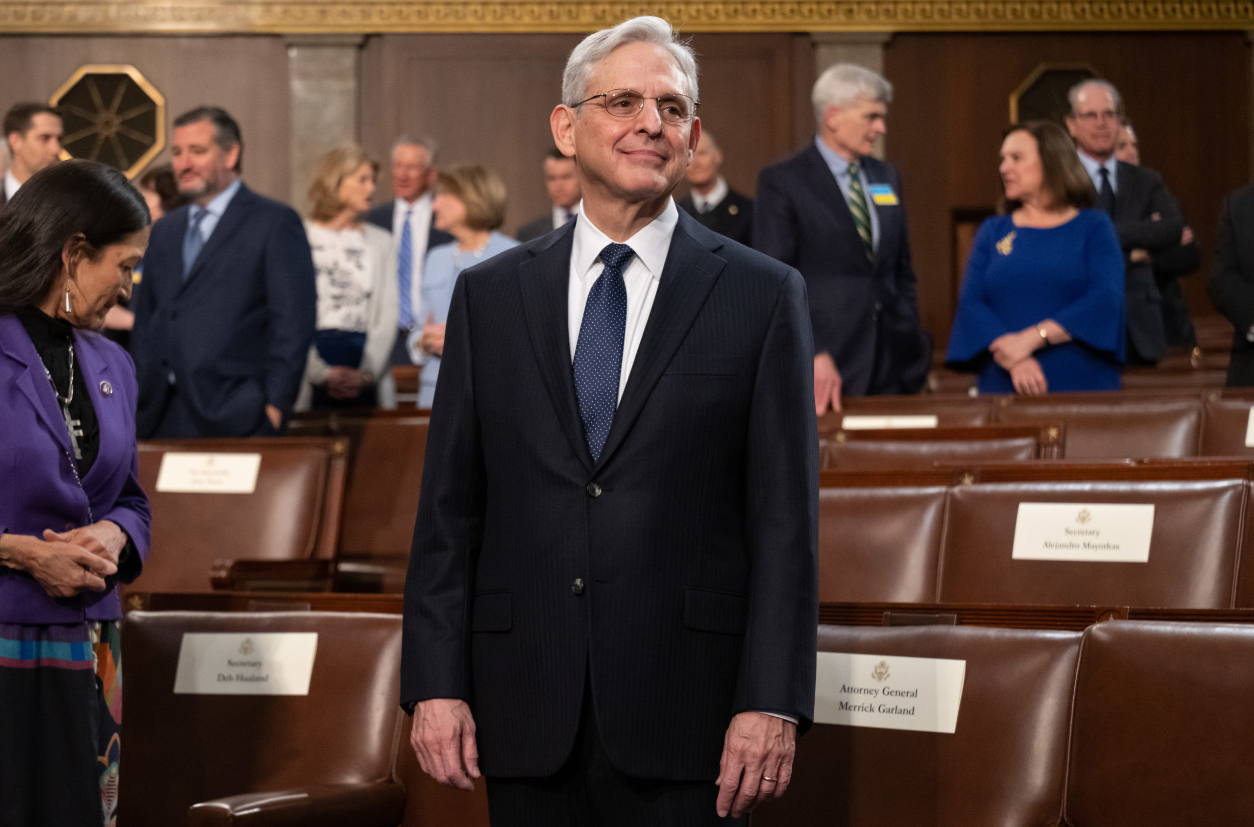 Attorney General Merrick Garland attends President Joe Biden's State of the Union address Tuesday. The Department of Justice announced the creation of Task Force KleptoCapture on Wednesday, to enforce Russian sanctions. (Saul Loeb/Pool/Getty Images)
