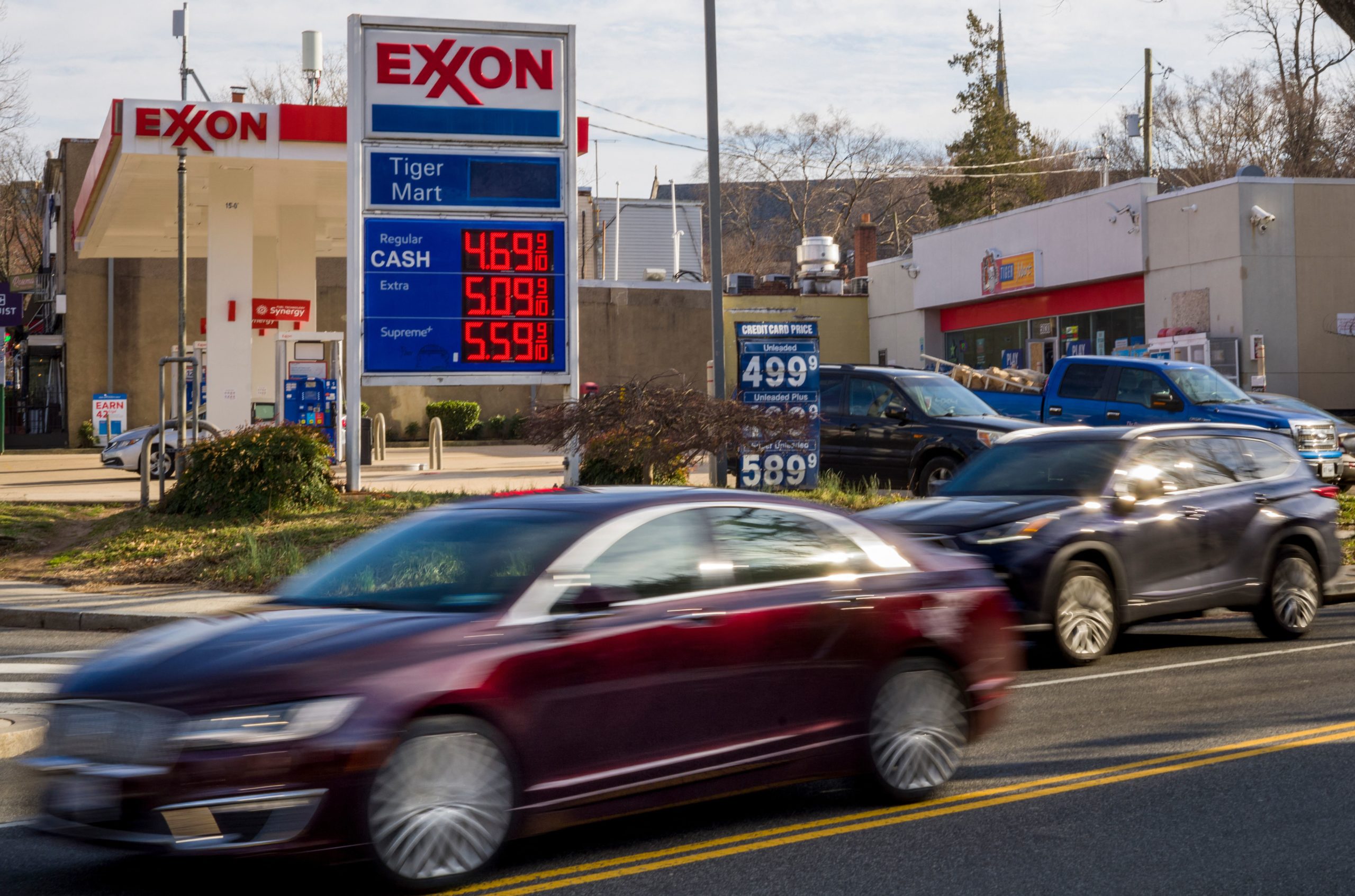 A sign shows the price of gasoline at a station in Washington, D.C. on Tuesday. (Mandel Ngan/AFP via Getty Images)