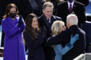 WASHINGTON, DC - JANUARY 20: U.S. President Joe Biden embraces First Lady Dr. Jill Biden as son Hunter Biden, daughter Ashley Biden, and Vice President Kamala Harris look on after Biden was sworn in during his inauguration on the West Front of the U.S. Capitol on January 20, 2021 in Washington, DC. During today's inauguration ceremony Joe Biden becomes the 46th president of the United States. (Photo by Drew Angerer/Getty Images)