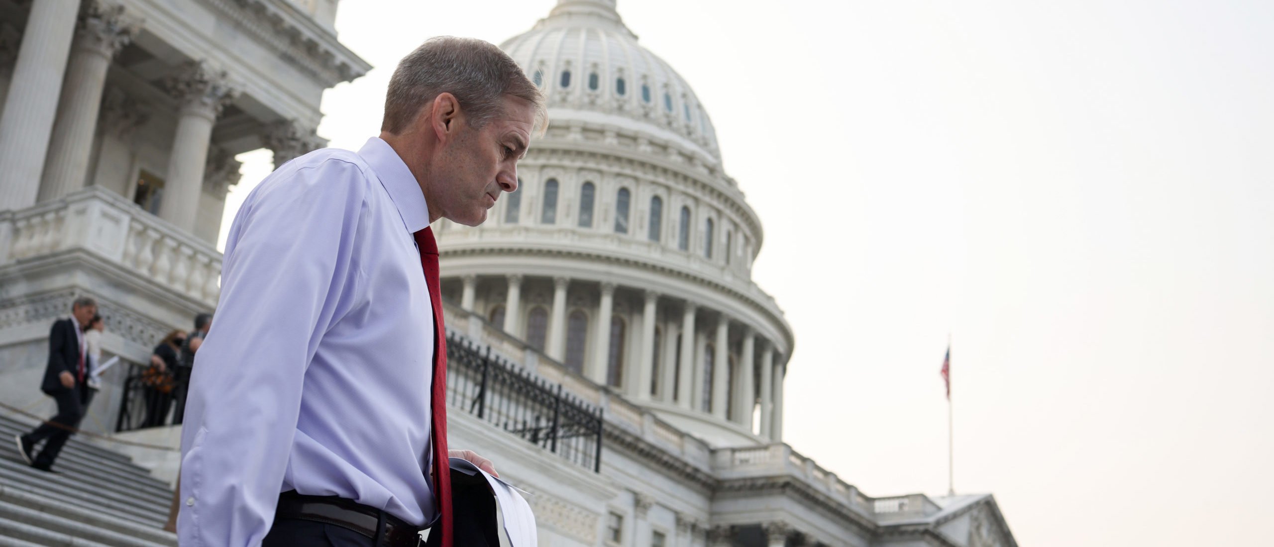 WASHINGTON, DC - JULY 19: Rep. Jim Jordan (R-OH) speaks to reporters as he leaves the U.S. Capitol Building on July 19, 2021 in Washington, DC. Jordan, along with four other GOP members, was named by House Minority Leader Kevin McCarthy (R-CA) to serve on House panel investigating Jan. 6 riots. (Photo by Anna Moneymaker/Getty Images)