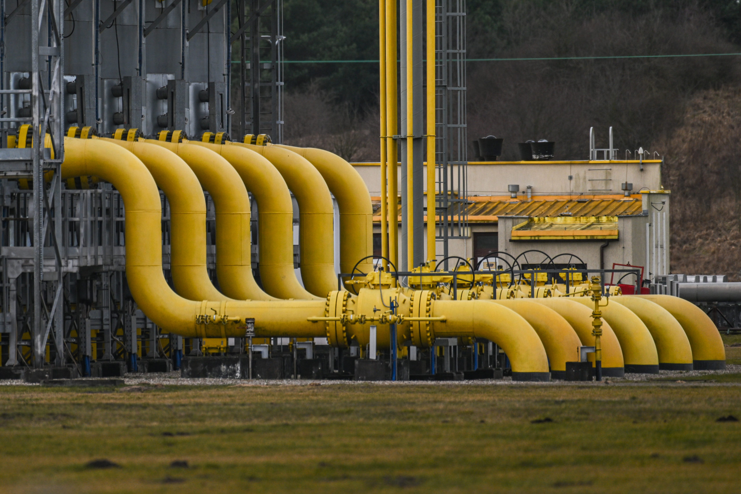 A view of giant tubes part of one of the physical exit points and compressor gas station of the Yamal–Europe gas pipeline on Feb. 19 in Wloclawek, Poland. (Omar Marques/Getty Images)