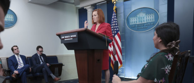 WASHINGTON, DC - MARCH 07: White House press secretary Jen Psaki answers questions during the daily briefing on March 07, 2022 in Washington, DC. Psaki answered a range of questions related primarily to Russia's invasion of Ukraine. (Photo by Win McNamee/Getty Images)