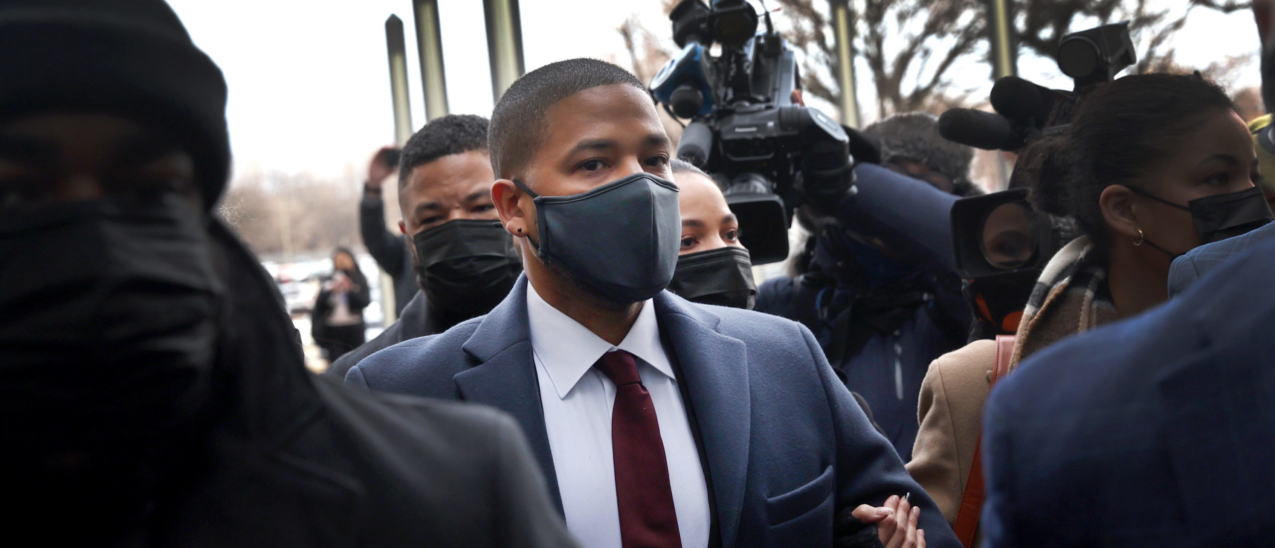 CHICAGO, ILLINOIS - MARCH 10: Former "Empire" actor Jussie Smollett arrives at the Leighton Criminal Courts Building for his sentencing hearing on March 10, 2022 in Chicago, Illinois. Smollett was found guilty last year of lying to police about a hate crime after he reported that two masked men physically attacked him, yelling racist and anti-gay remarks near his Chicago home in 2019. (Photo by Scott Olson/Getty Images)