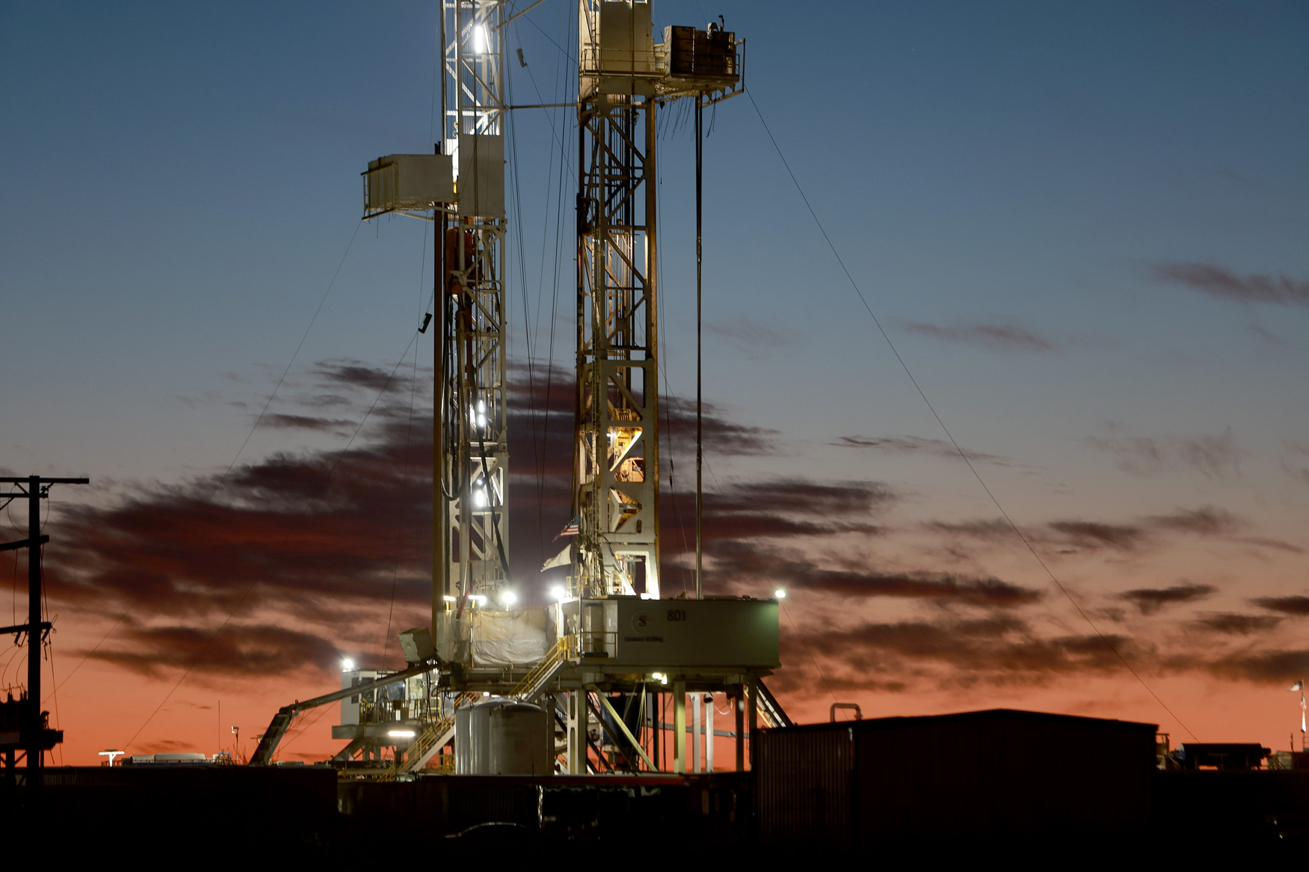 An oil drilling rig setup in the Permian Basin oil field on March 13 in Midland, Texas. (Joe Raedle/Getty Images)