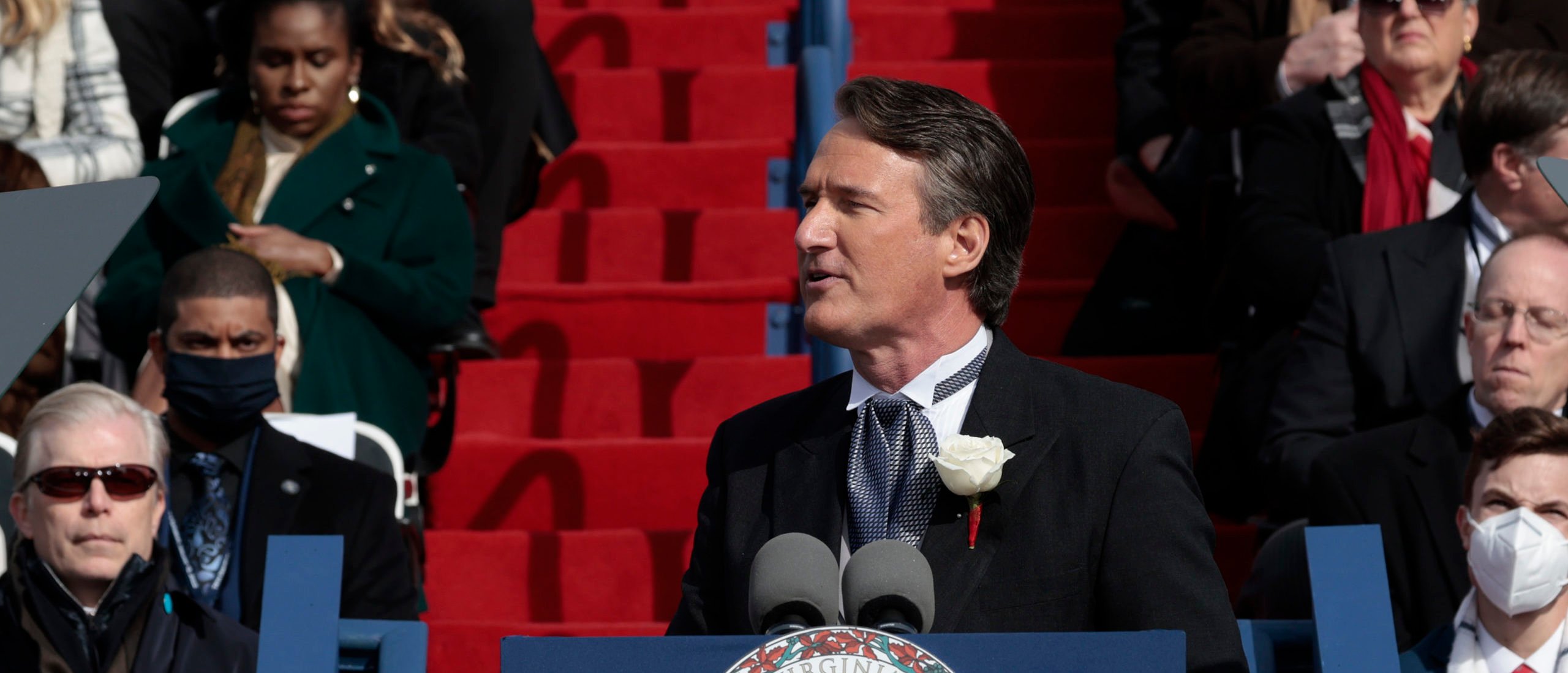 Virginia Governor Glenn Youngkin gives the inaugural address after being sworn in as the 74th governor of Virginia on the steps of the State Capitol on January 15, 2022 in Richmond, Virginia.