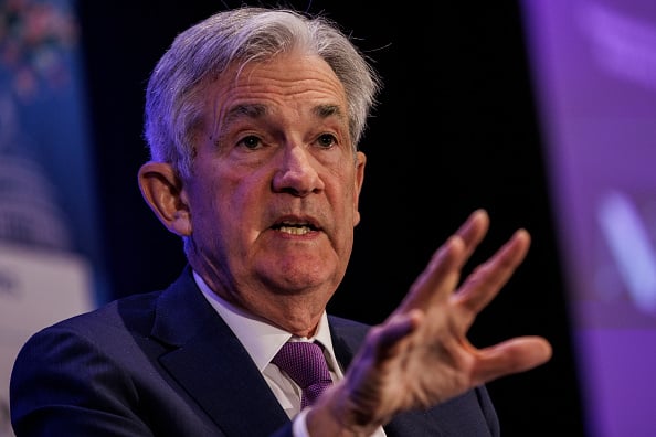 Federal Reserve Board Chair Jerome Powell speaks during a luncheon at the 2022 NABE Economic Policy Conference at the Ritz-Carlton on March 21, 2022 in Washington, DC. (Photo by Samuel Corum/Getty Images)