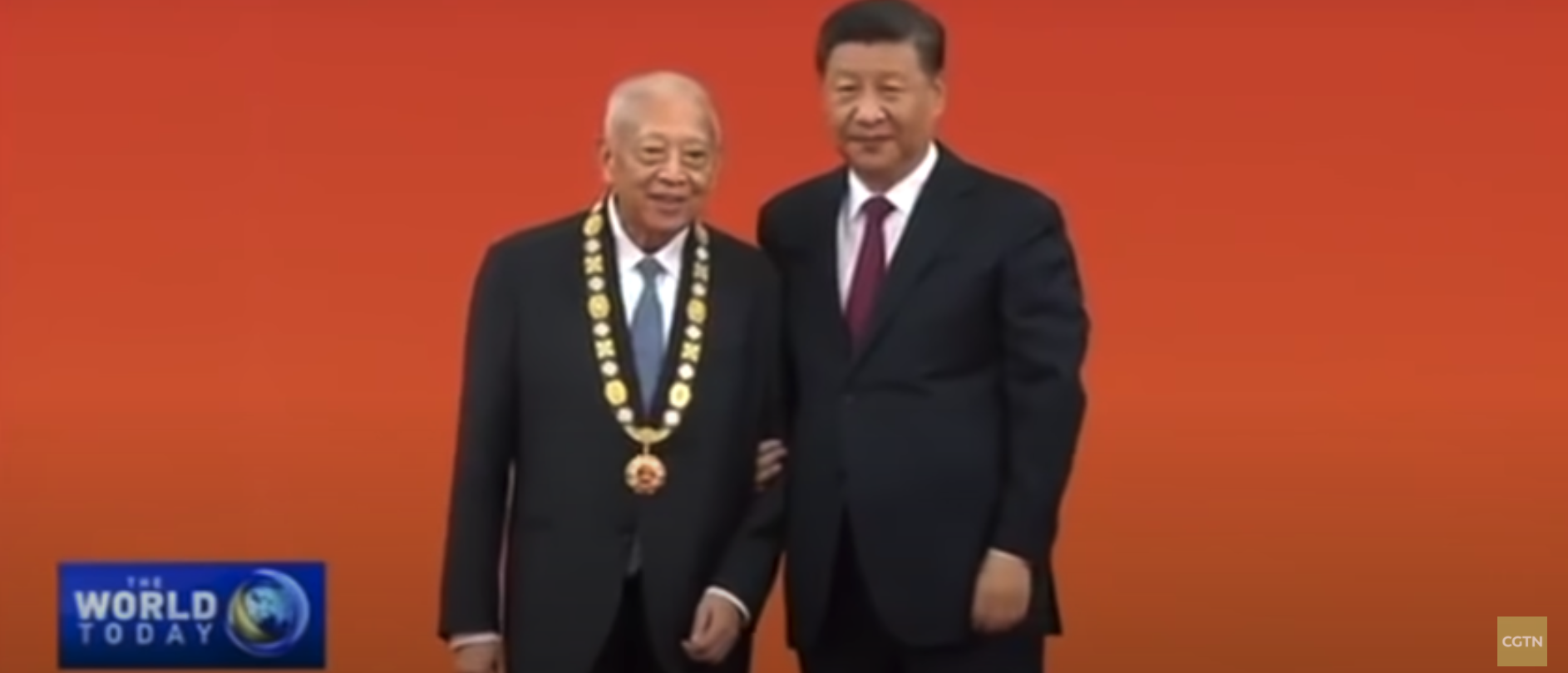 Tung Chee-hwa has met Xi Jinping several times and received a national medal from the General Secretary of the Chinese Communist Party in September 2019. [YouTube/Screenshot/CGTN]
