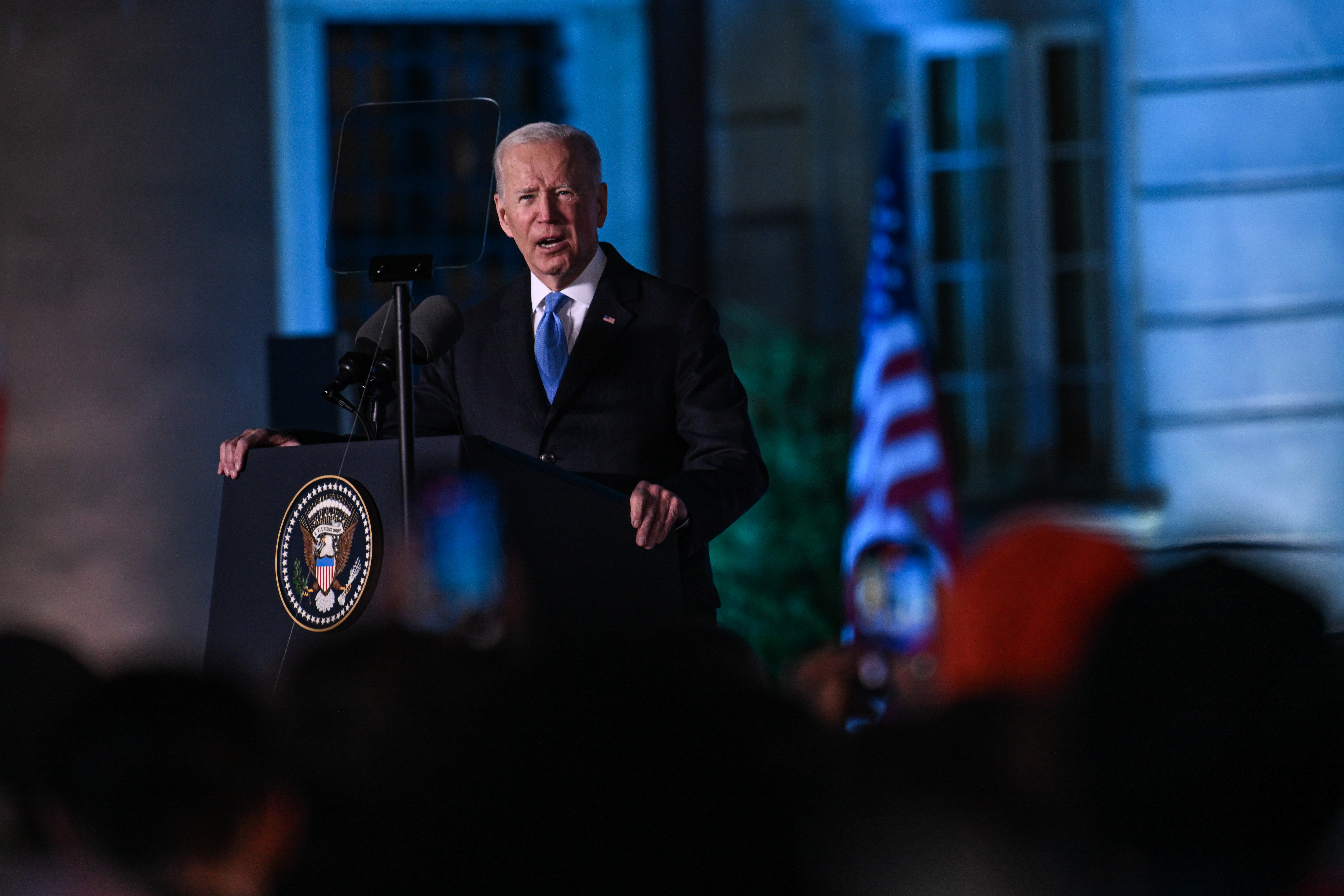 The US President, Joe Biden delivers a speech at the Royal Castle on March 26, 2022 in Warsaw, Poland. (Photo by Omar Marques/Getty Images)