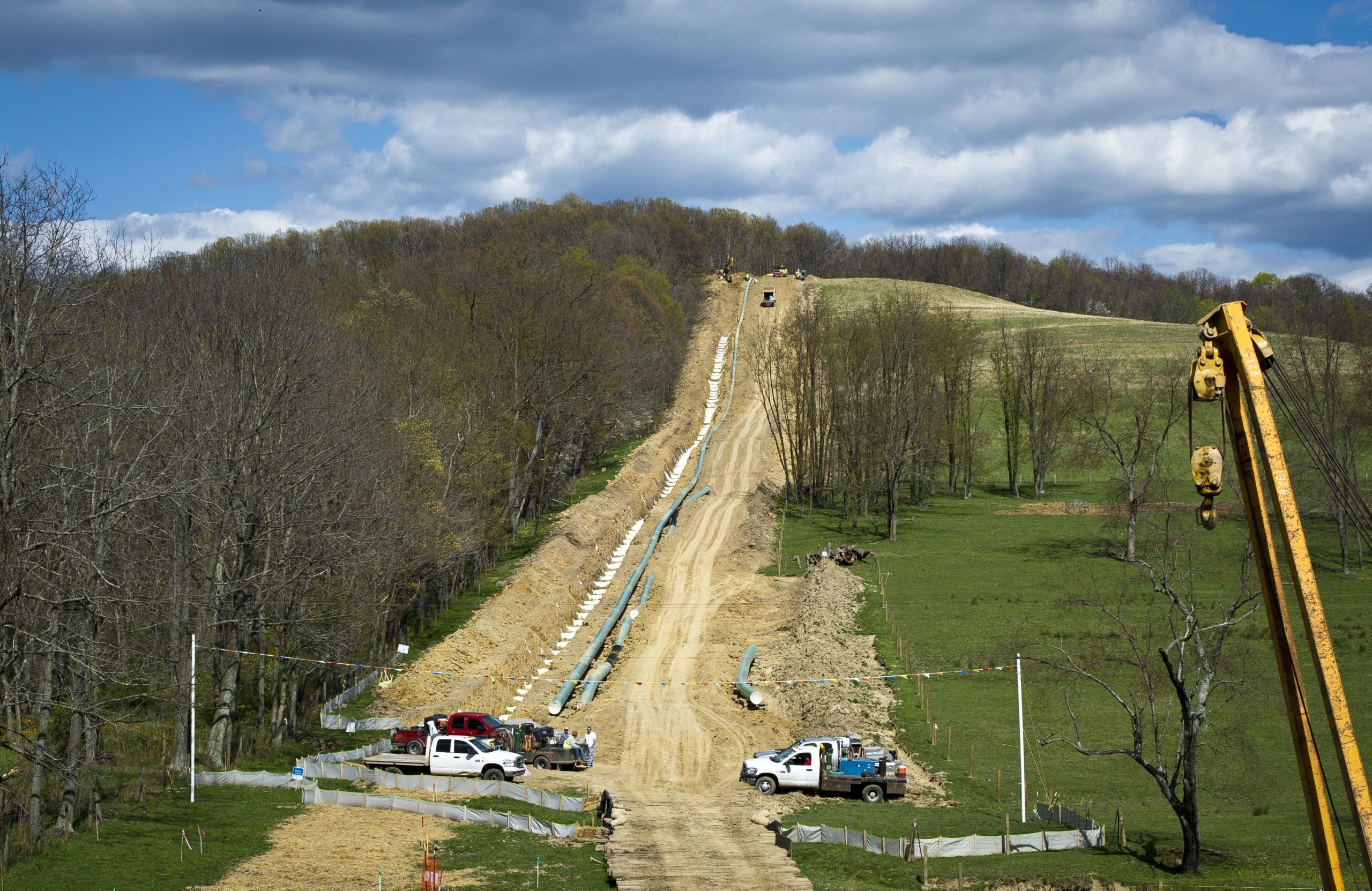 Workers construct a gas pipeline outside the town of Waynesburg, Pennsylvania on April 13, 2012. (Mladen Antonov/AFP via Getty Images)