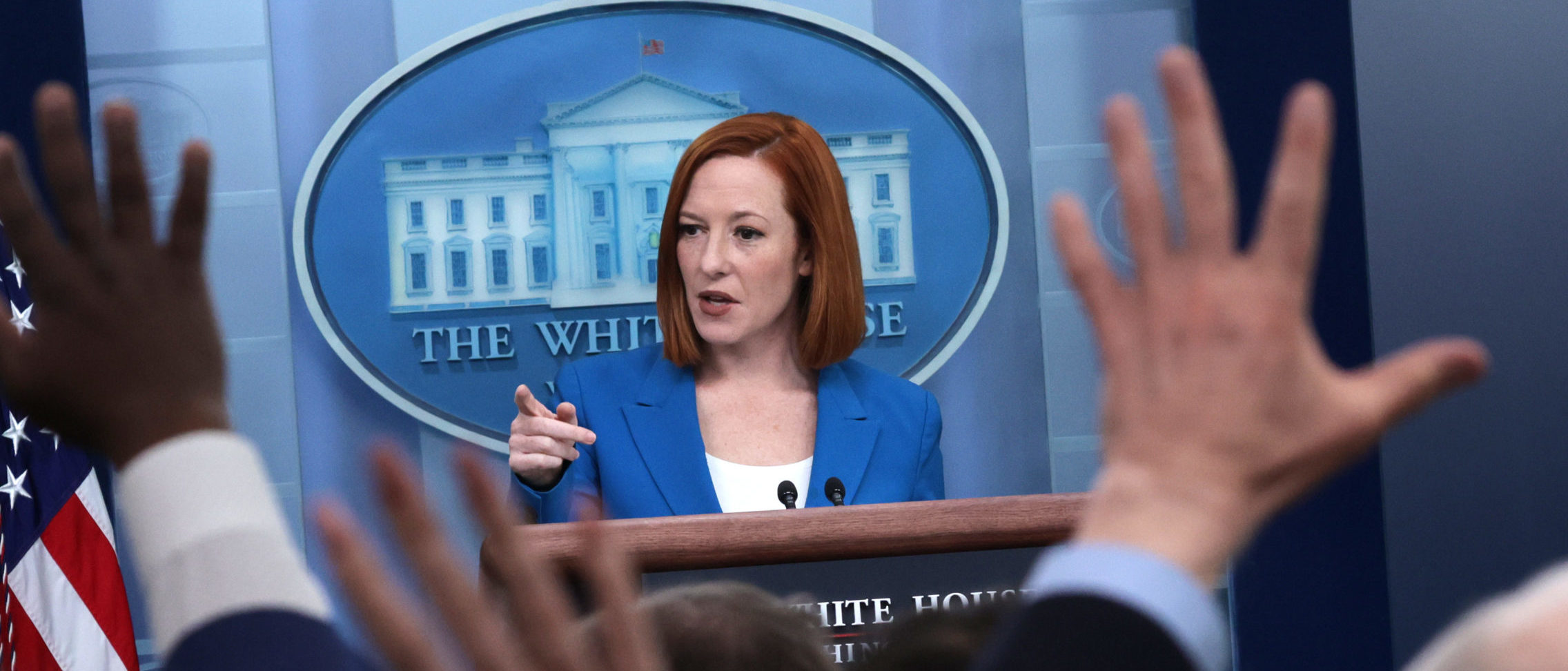 WASHINGTON, DC - MARCH 21: White House Press Secretary Jen Psaki takes questions during a White House daily press briefing at the James S. Brady Press Briefing Room of the White House on March 21, 2022 in Washington, DC. Psaki held a daily press briefing to answer questions from members of the press. (Photo by Alex Wong/Getty Images)