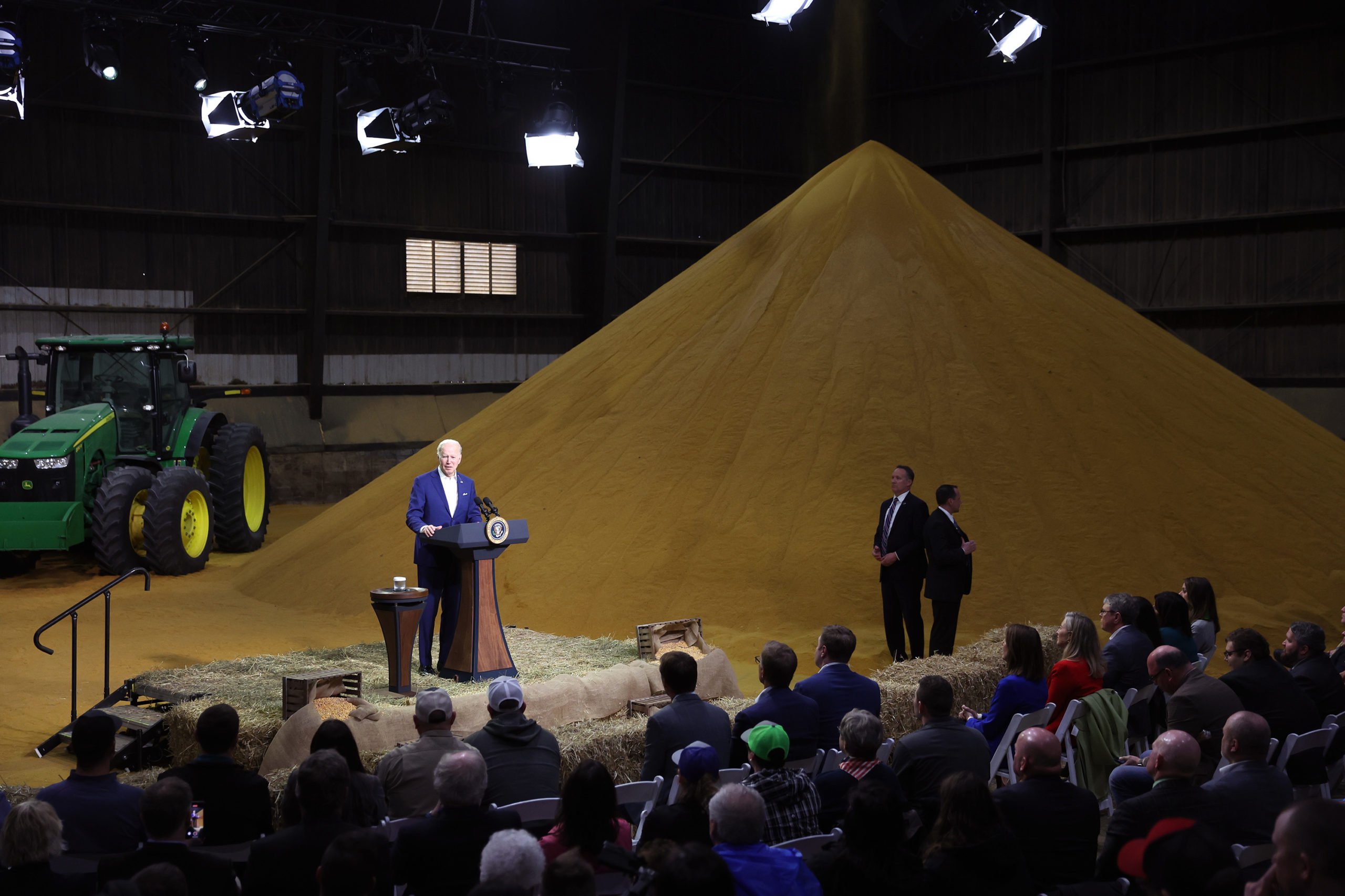 President Joe Biden speaks at the POET Bioprocessing plant on Tuesday in Menlo, Iowa. (Scott Olson/Getty Images)