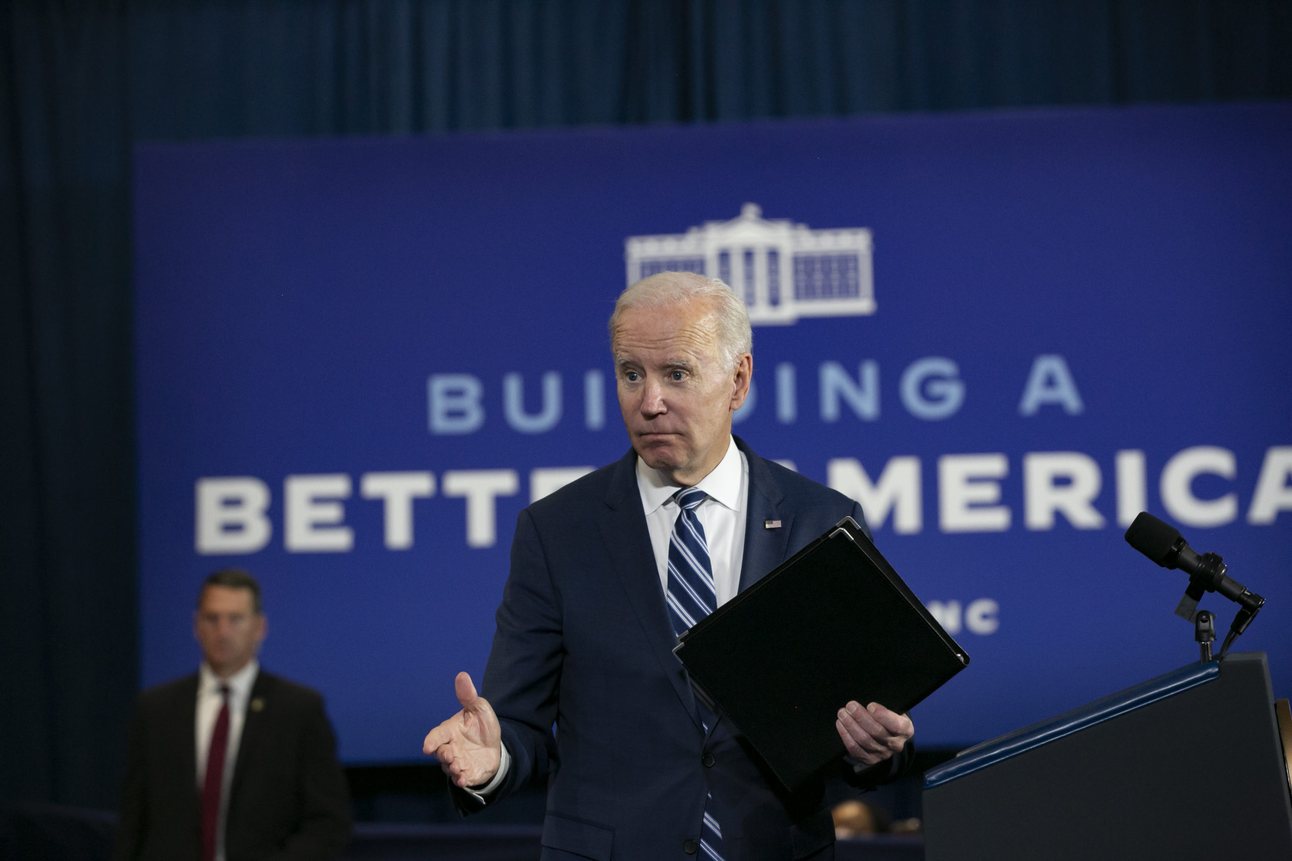 President Joe Biden speaks to guests during a visit to North Carolina Agricultural and Technical State University on April 14, 2022 in Greensboro, North Carolina. (Photo by Allison Joyce/Getty Images)