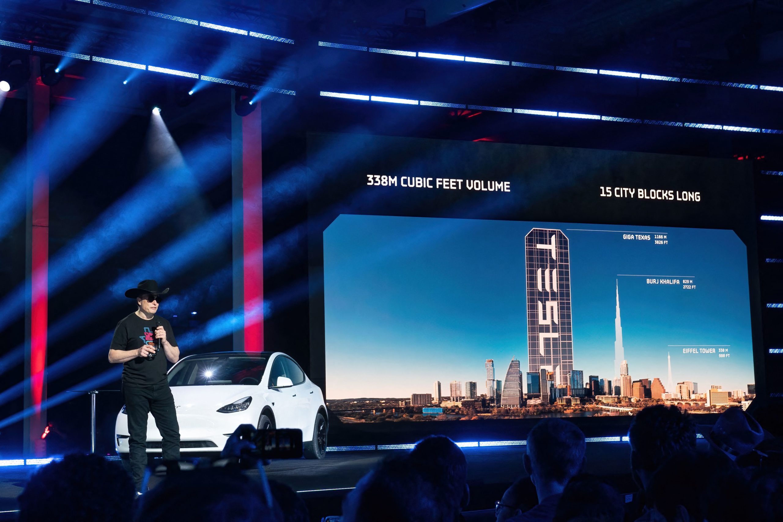 CEO of Tesla Motors Elon Musk speaks at the Tesla Giga Texas manufacturing "Cyber Rodeo" grand opening party on April 7, 2022 in Austin, Texas. (Photo by SUZANNE CORDEIRO/AFP via Getty Images)