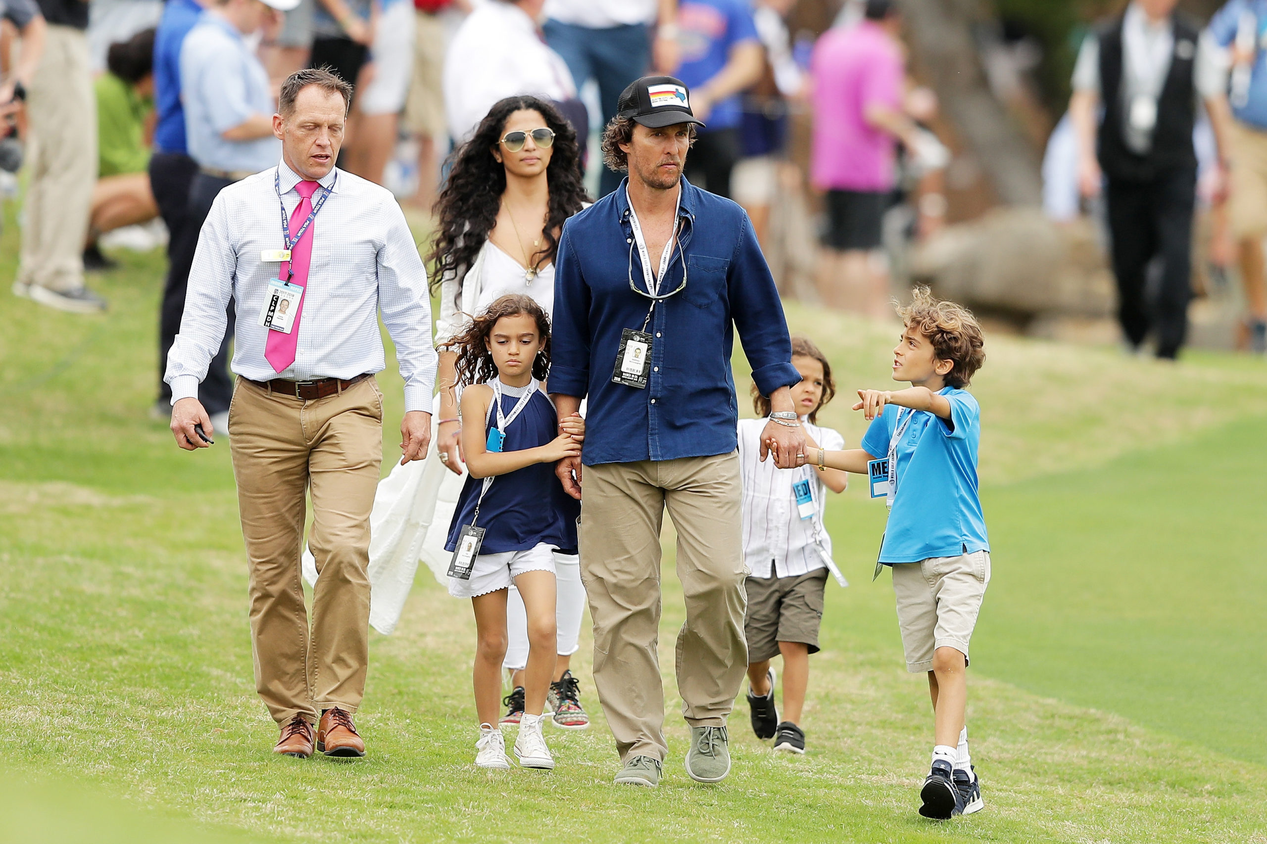 AUSTIN, TX - MARCH 25: Actors Matthew McConaughey, Camila Alves and their children Levi, Vida and Livingston attend the final round of the World Golf Championships-Dell Match Play at Austin Country Club on March 25, 2018 in Austin, Texas. (Photo by Richard Heathcote/Getty Images)
