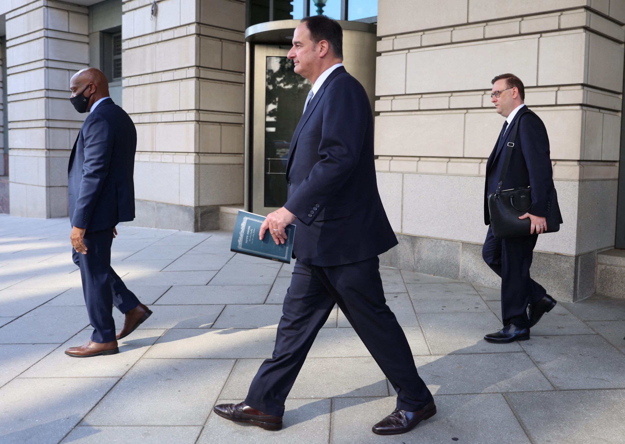 Attorney Michael Sussmann departs the U.S. Federal Courthouse after opening arguments in his trial, where Special Counsel John Durham is prosecuting Sussmann on charges that he lied to the Federal Bureau of Investigation (FBI) while providing information about possible and later discredited allegations of communications between the 2016 presidential campaign of former U.S. President Donald Trump and Russia, in Washington, U.S. May 17, 2022. REUTERS/Julia Nikhinson