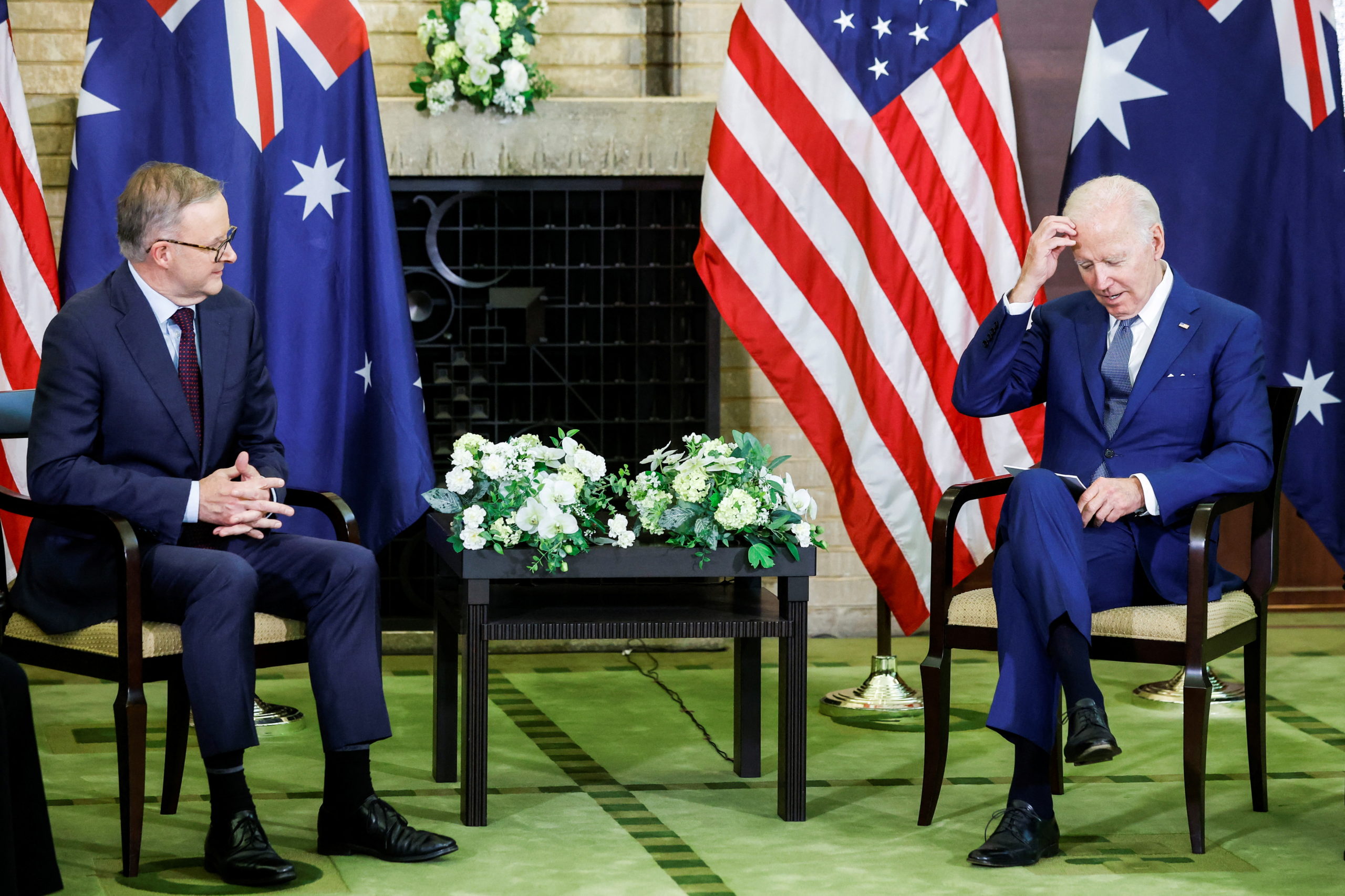 U.S. President Joe Biden and Australia's Prime Minister Anthony Albanese hold a bilateral meeting alongside the Quad Summit at Kantei Palace in Tokyo, Japan, May 24, 2022. REUTERS/Jonathan Ernst
