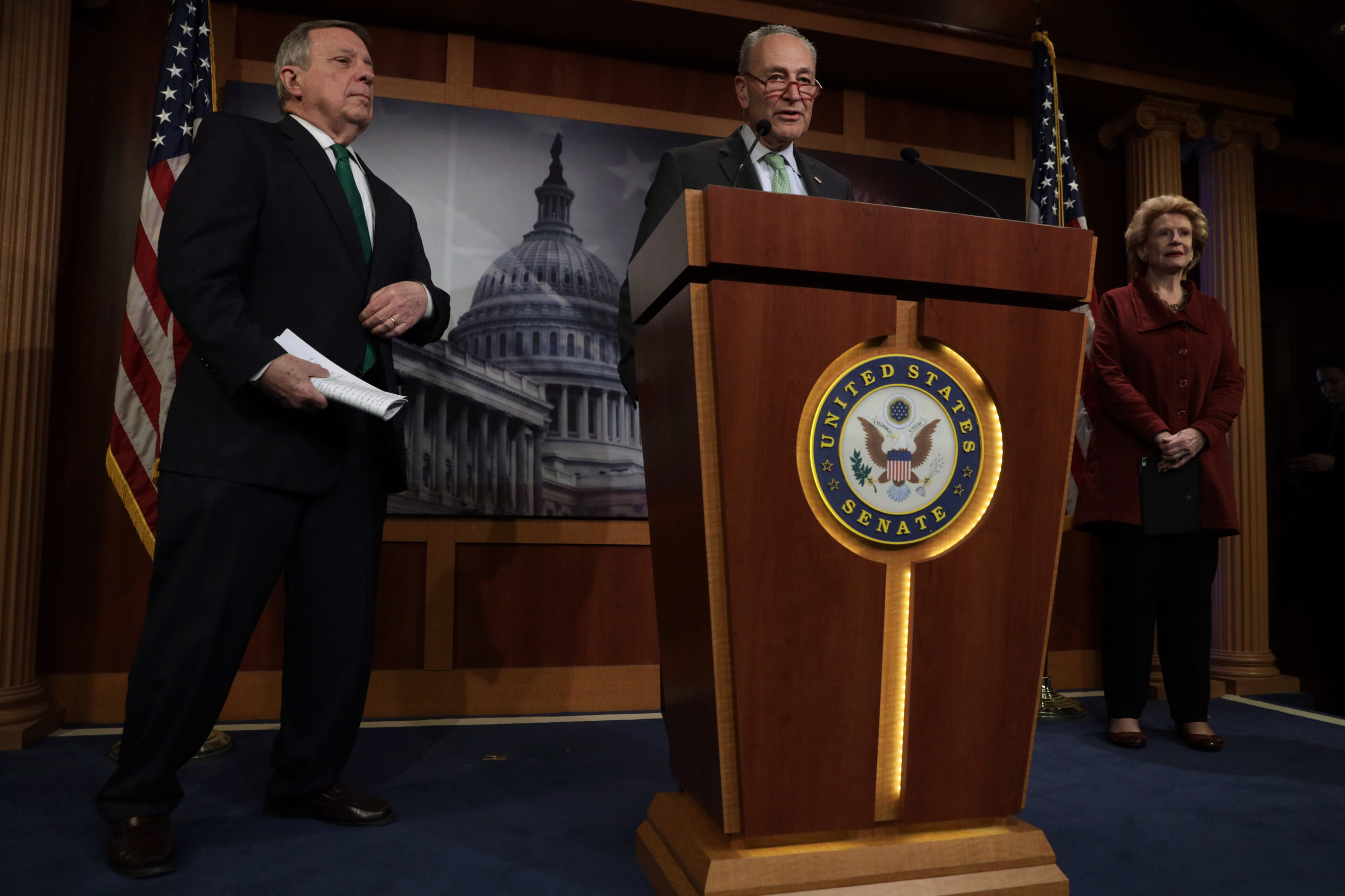 Then-Senate Minority Leader Chuck Schumer speaks about the coronavirus relief package on March 17, 2020. (Alex Wong/Getty Images)