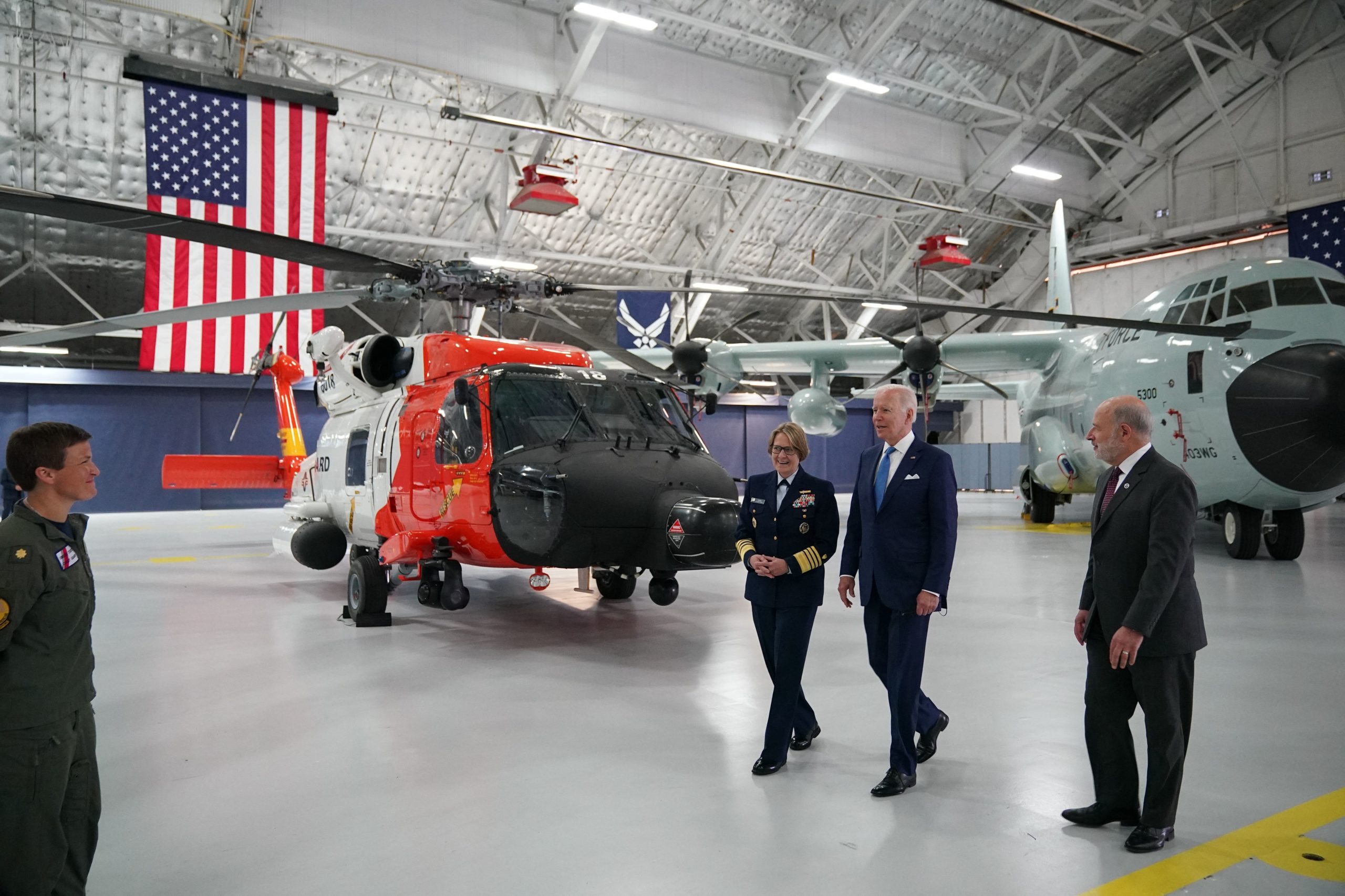 President Joe Biden walks with NOAA Administrator Richard Spinrad in Maryland on Wednesday. (Mandel Ngan/AFP via Getty Images)