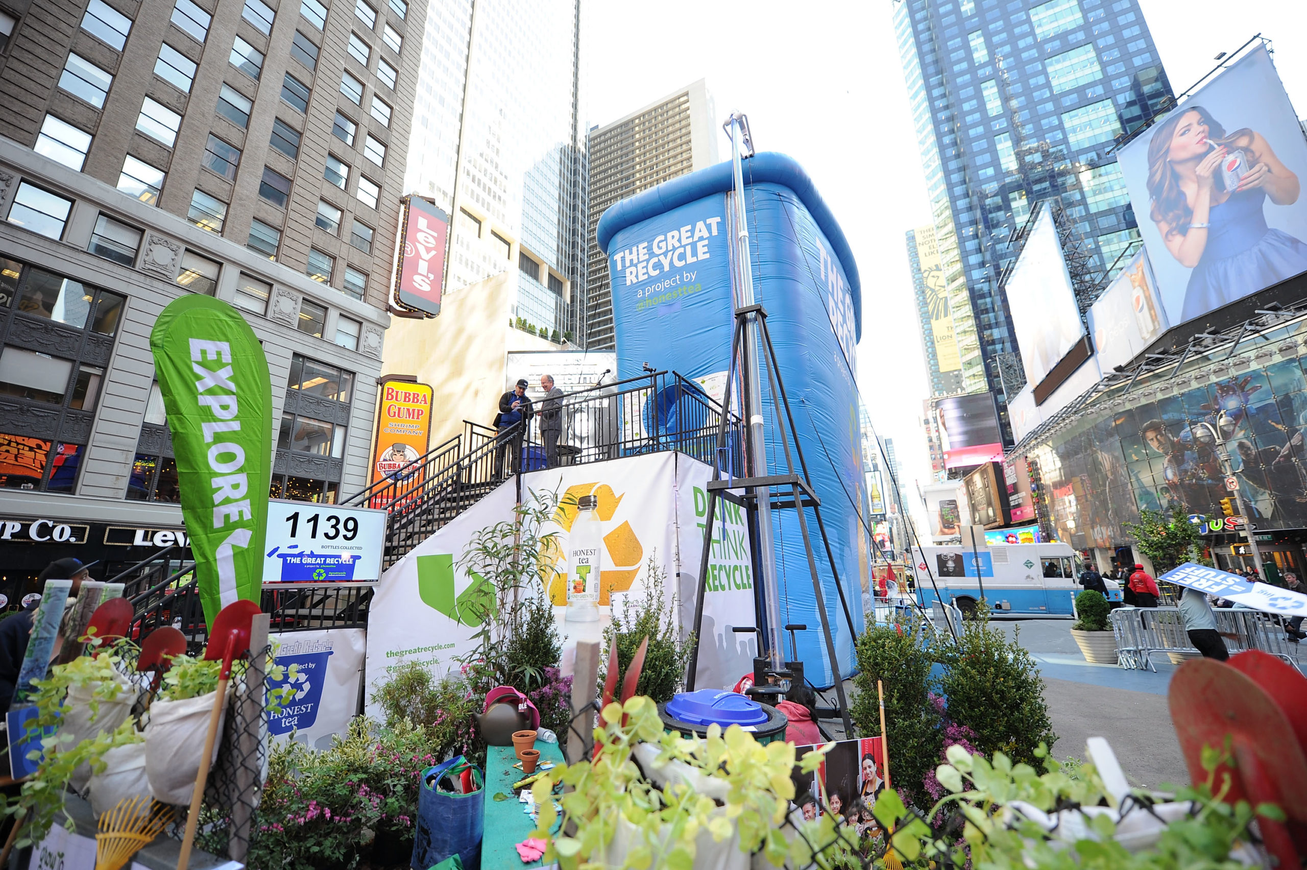 A giant recycling bin is pictured in Times Square in New York City. (Jason Kempin/Getty Images for Honest Tea)