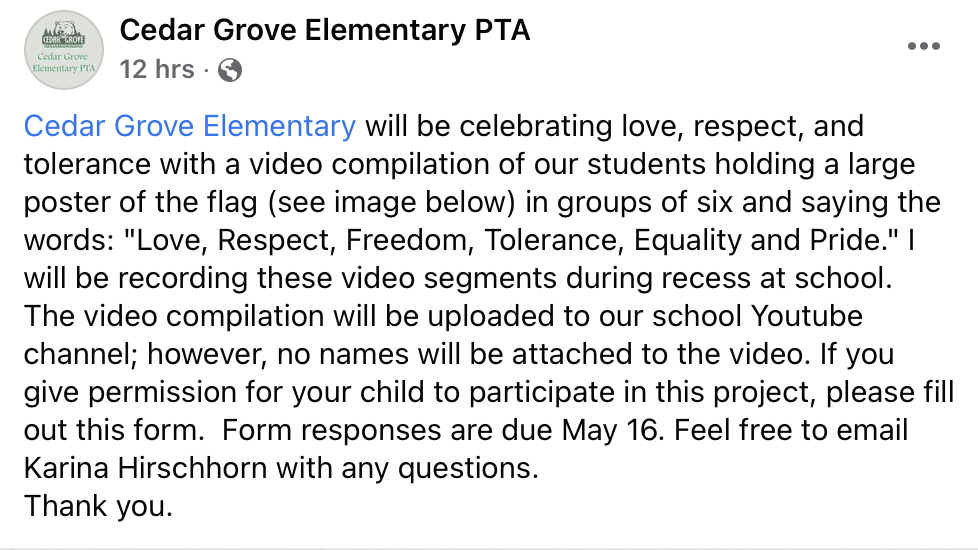 Screenshot/Facebook/Cedar Grove Elementary PTA