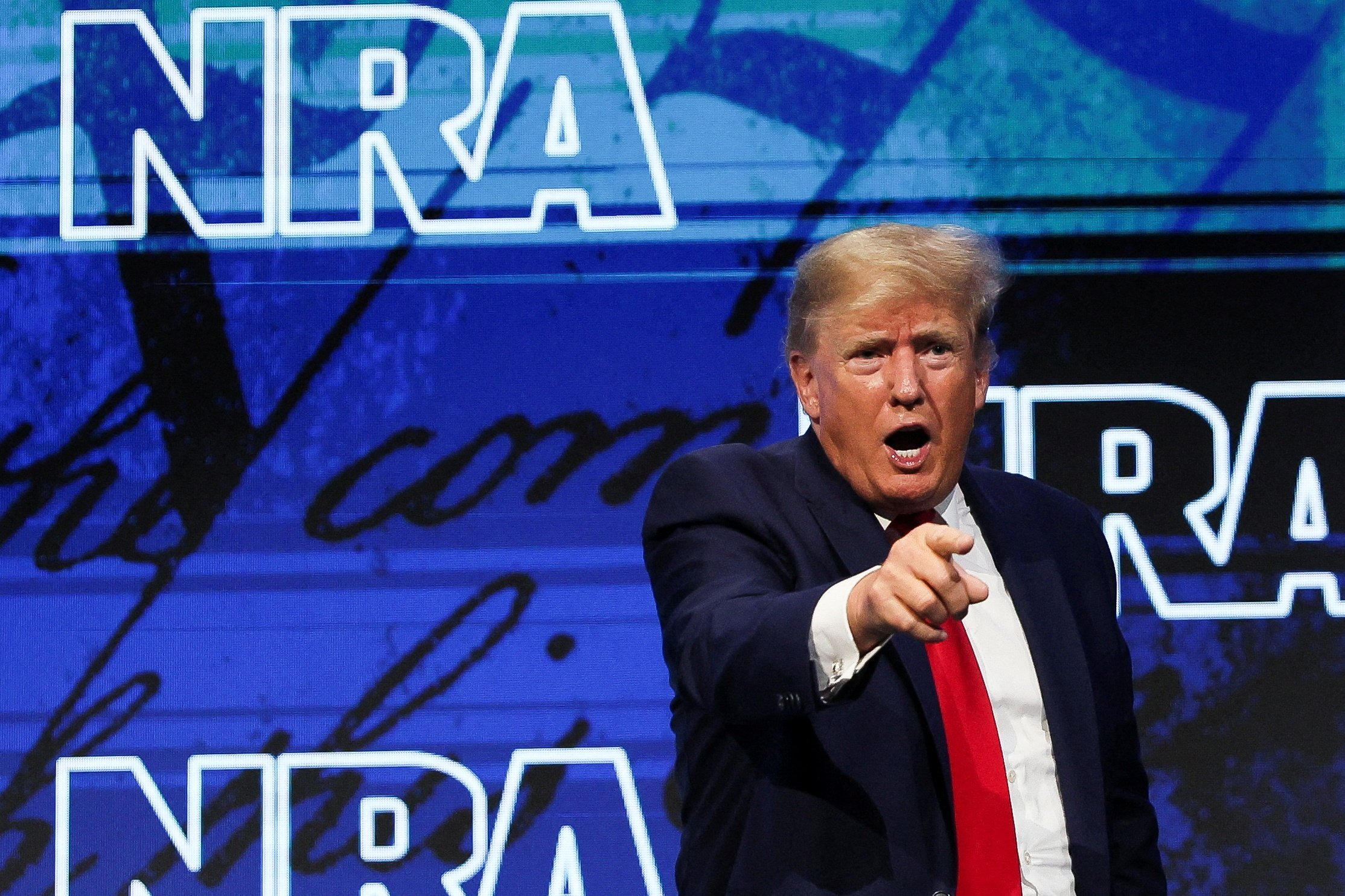 Former U.S. President Donald Trump gestures during the National Rifle Association (NRA) annual convention in Houston, Texas, U.S. May 27, 2022. REUTERS/Shannon Stapleton TPX IMAGES OF THE DAY