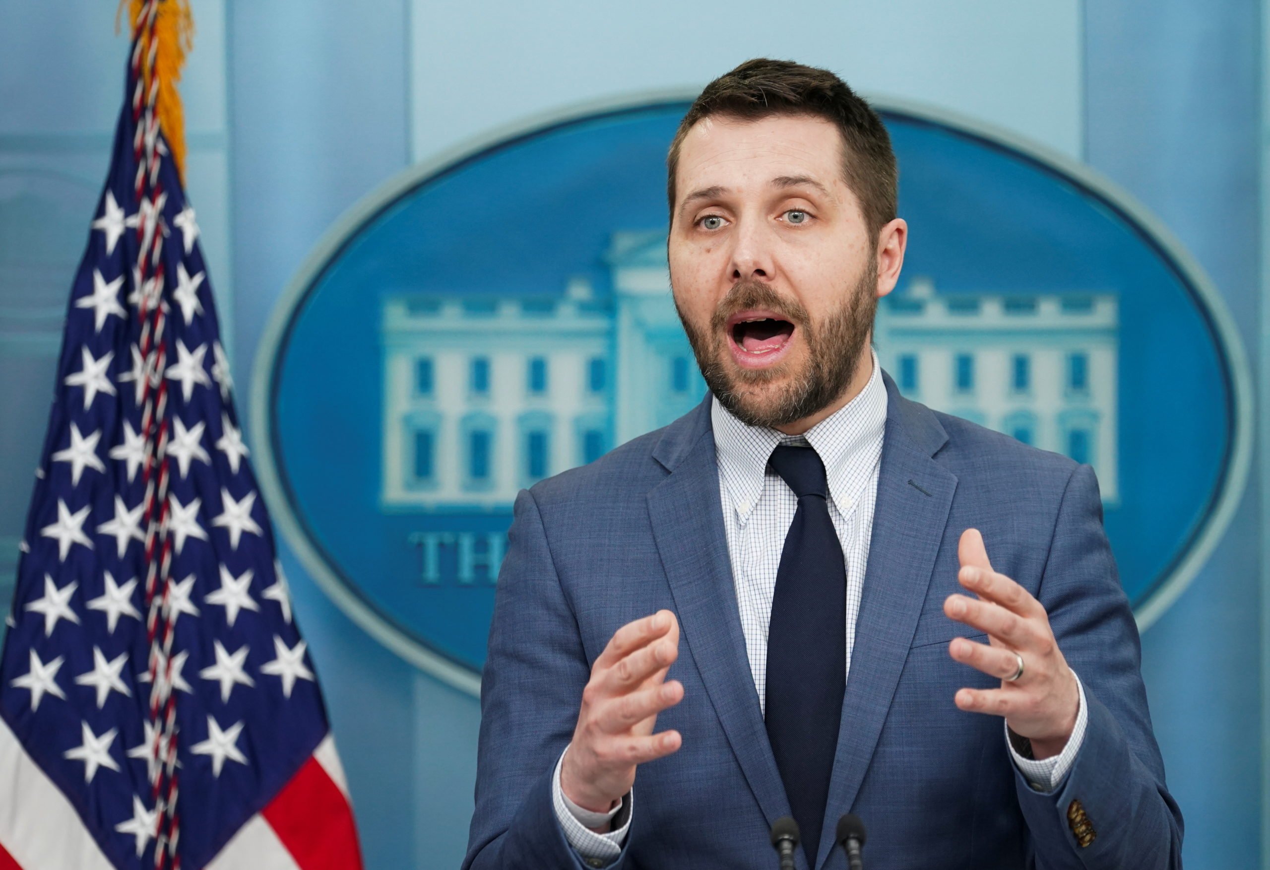 FILE PHOTO: White House economic adviser Brian Deese speaks during a press briefing at the White House in Washington, U.S., March 31, 2022. REUTERS/Kevin Lamarque