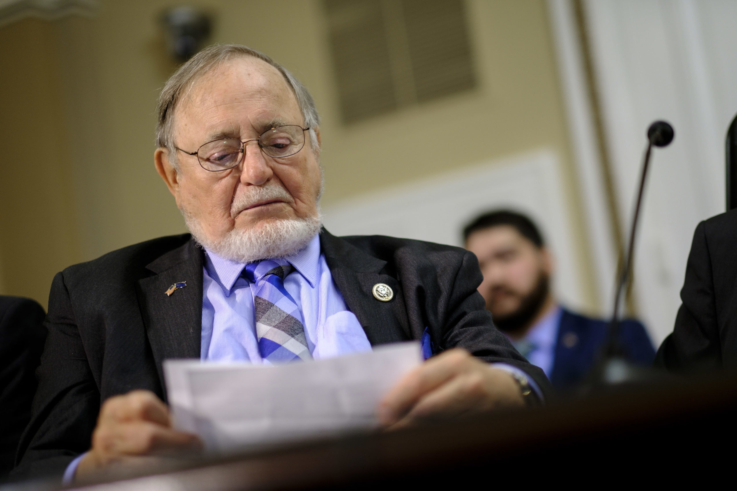 Rep. Don Young (R-AK) reads over an amendment he plans to offer to the National Defense Authorization Act for approval so they can be debated on the floor of the House on July 12, 2017 in Washington, DC. (Photo by Pete Marovich/Getty Images)
