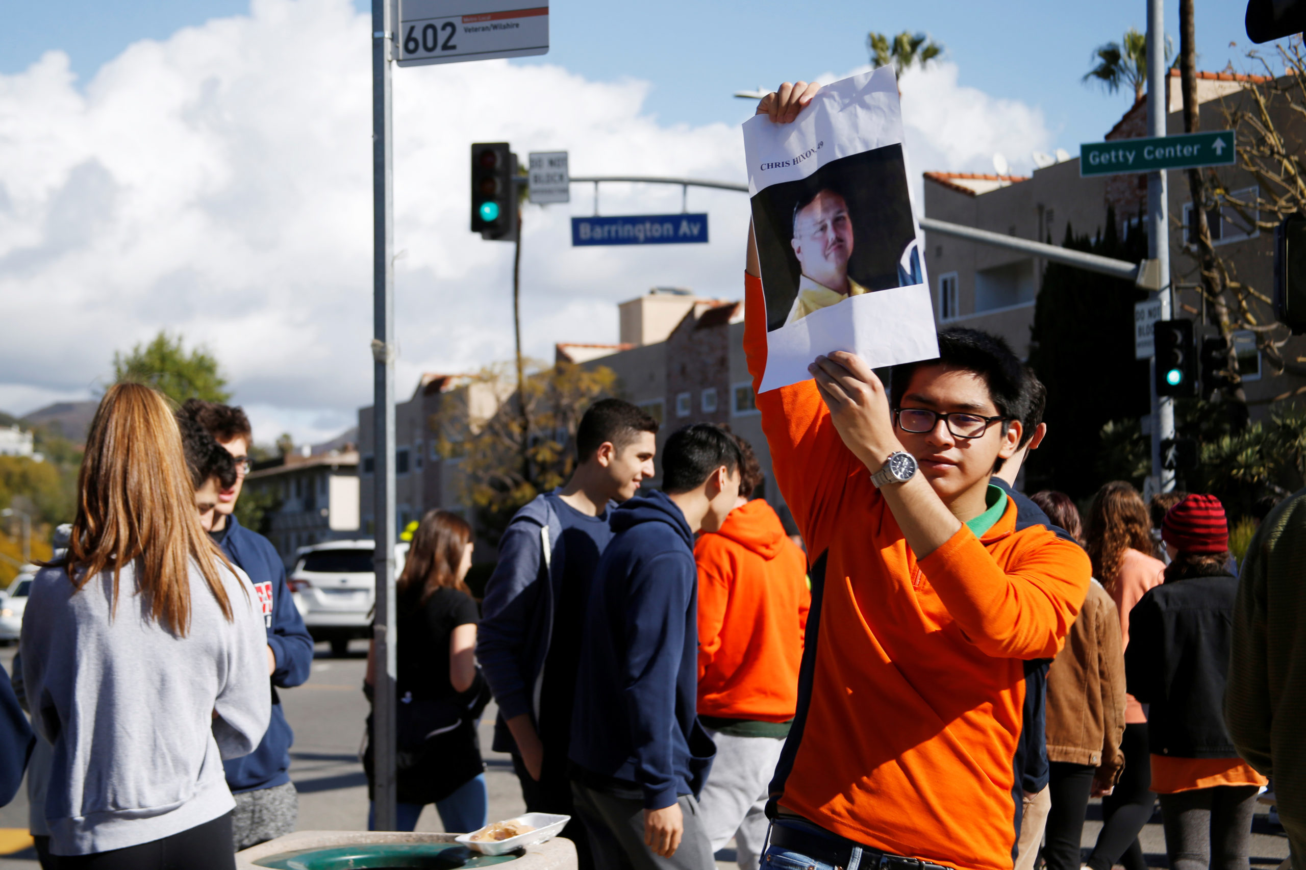 Brentwood School Los Angeles students march out of their campus in solidarity with students across the country for the National School Walkout in Los Angeles, California March 14, 2018. Danny Moloshok, Brentwood School Los Angeles/Handout via REUTERS ATTENTION EDITORS - THIS IMAGE WAS PROVIDED BY A THIRD PARTY.