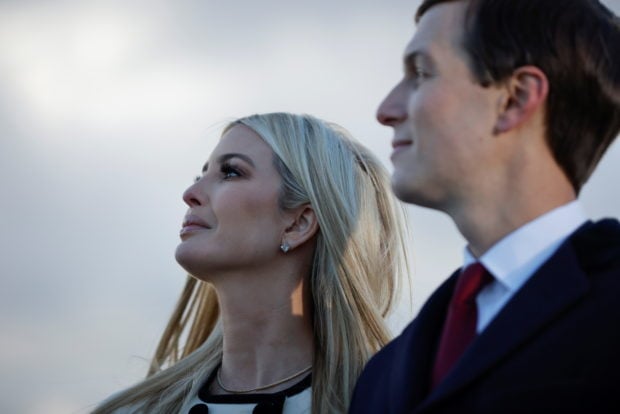 Ivanka Trump and Jared Kushner watch as U.S. President Donald Trump speaks at the Joint Base Andrews, Maryland, U.S., January 20, 2021. REUTERS/Carlos Barria