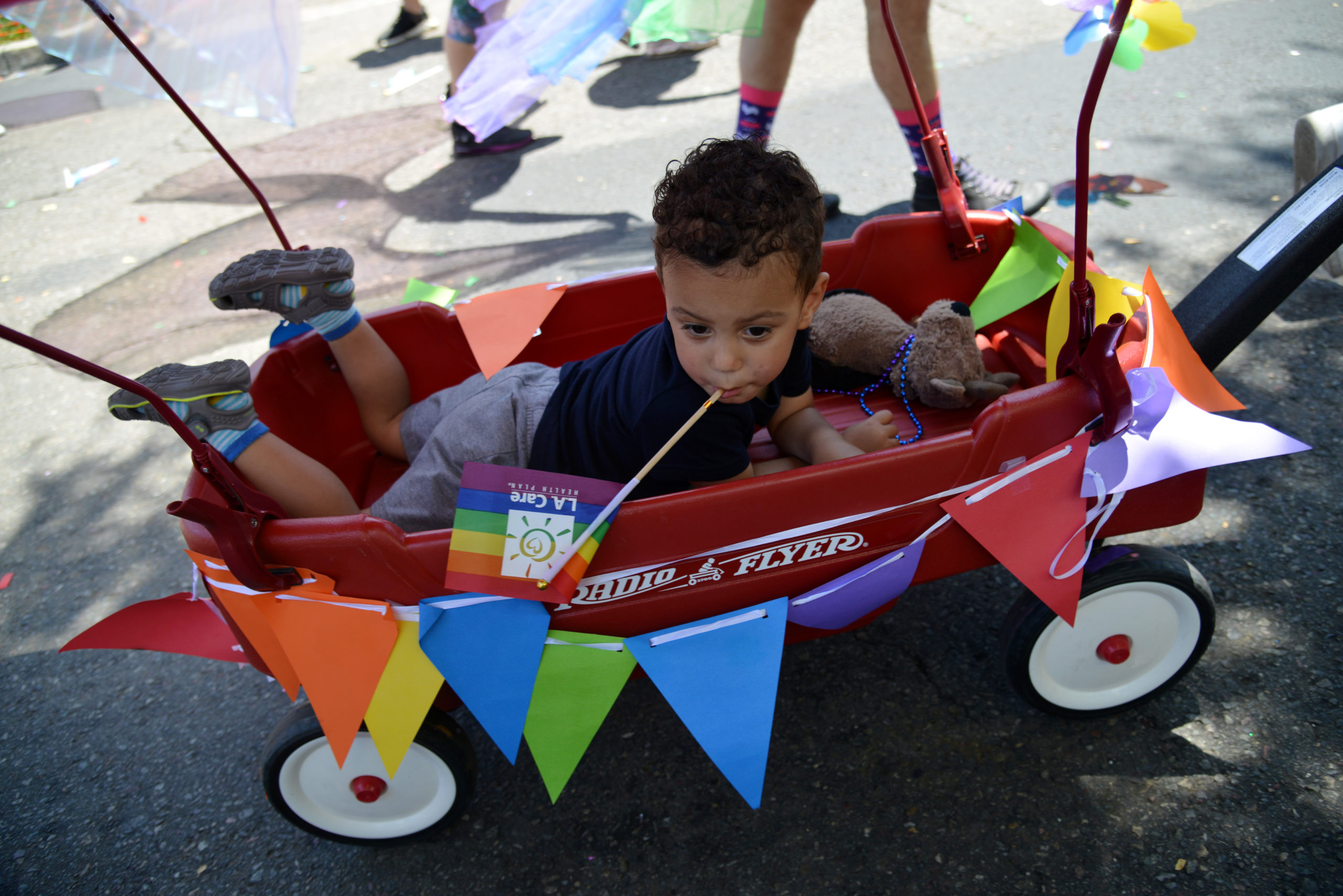 A child is seen at the LA Pride Parade on June 09, 2019 in West Hollywood, California. (Photo by Chelsea Guglielmino/Getty Images)
