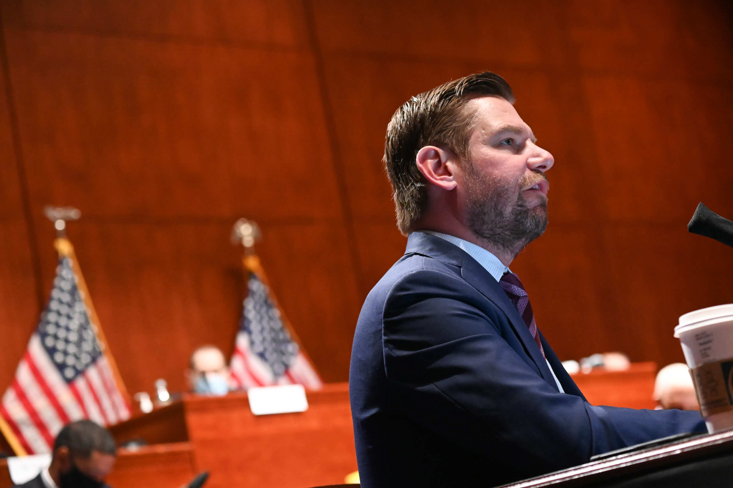 WASHINGTON, DC - JUNE 17: Representative Eric Swalwell, a Democrat from California, speaks during a markup on H.R. 7120, the "Justice in Policing Act of 2020," on June 17, 2020, in Washington, D.C. The House bill would make it easier to prosecute and sue officers and would ban federal officers from using choke holds, bar racial profiling, end "no-knock" search warrants in drug cases, create a national registry for police violations, and require local police departments that get federal funds to conduct bias training. (Photo by Erin Scott-Pool via Getty Images)