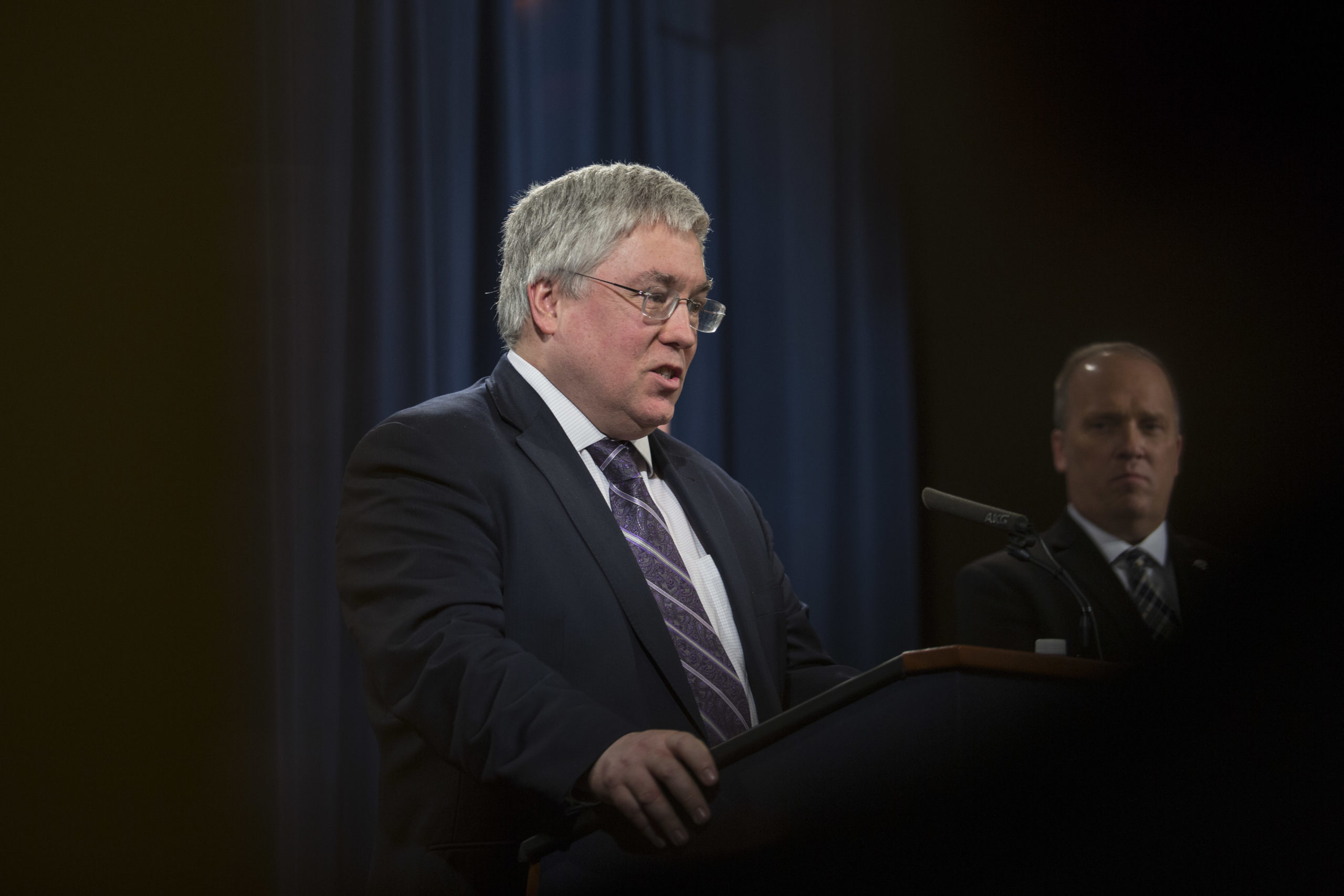 Virginia Attorney General Patrick Morrisey speaks during a press conference at the Department of Justice in Washington, DC on February 27, 2018. Sessions introduced the Prescription Interdiction Litigation task force (PILS), aimed to combat the opiod epidemic. (Photo by Toya Sarno Jordan/Getty Images)