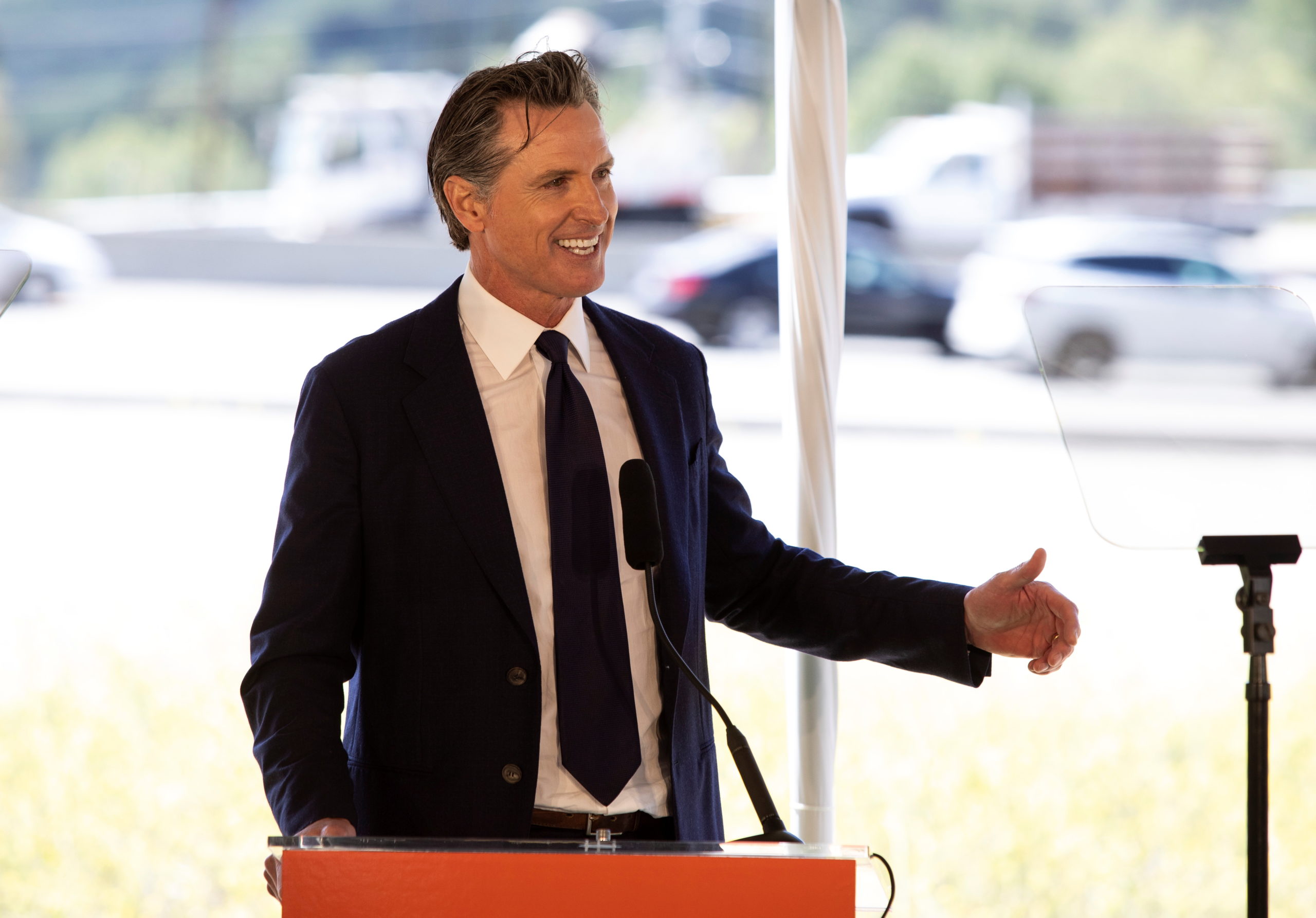 California Governor Gavin Newsom speaks during the groundbreaking ceremony for the "Wallis Annenberg Wildlife Crossing" over a major freeway in Agoura Hills, near Los Angeles, California, U.S., April 22, 2022. REUTERS/Aude Guerrucci