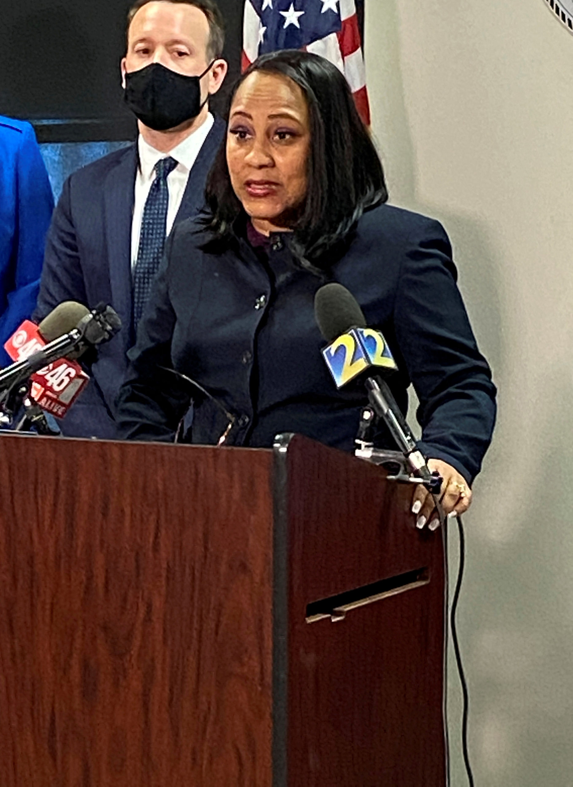 FILE PHOTO: Fulton County District Attorney Fani Willis speaks at a news conference in Atlanta, Georgia, U.S., May 11, 2021. Picture taken May 11, 2021. REUTERS/Linda So/File Photo